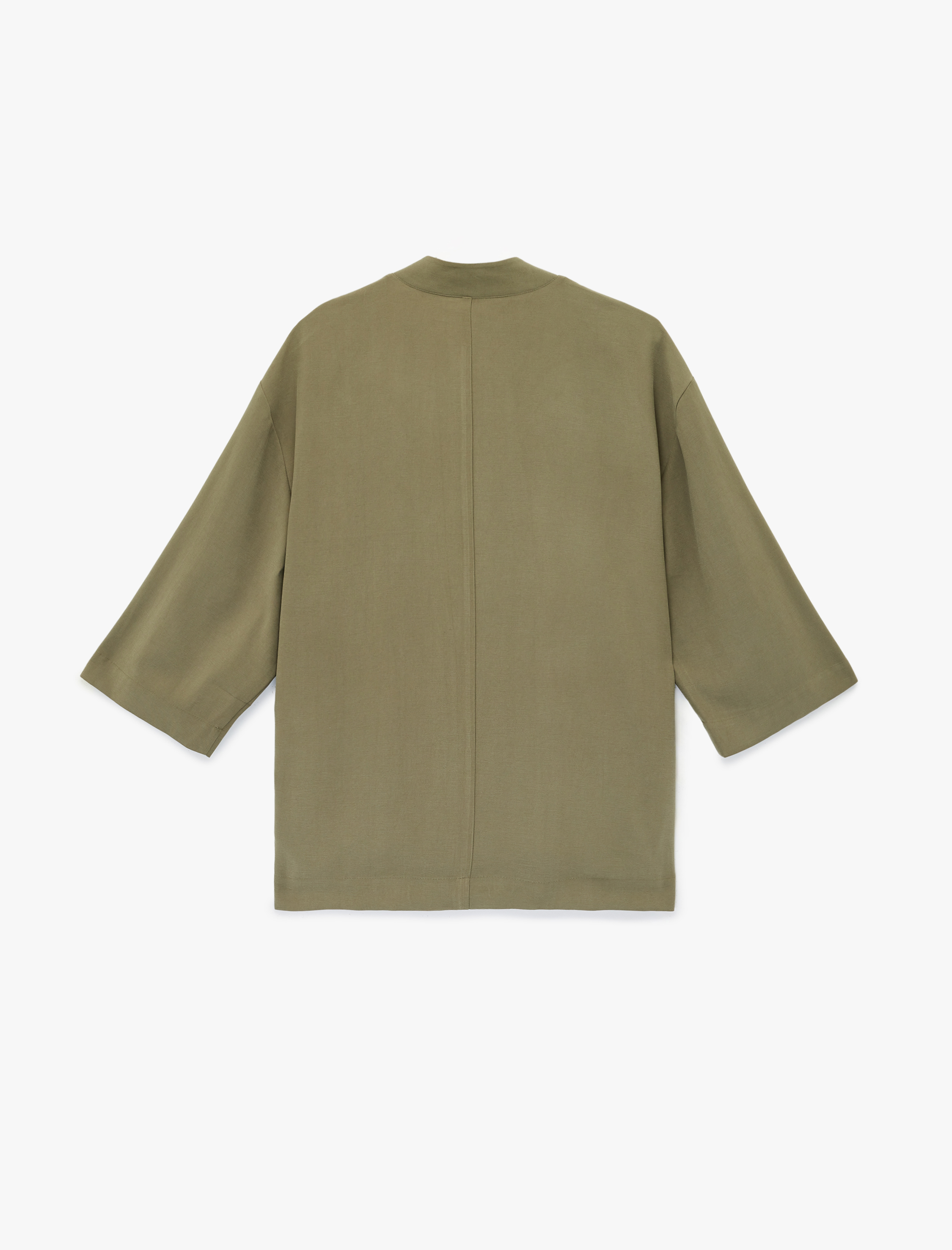   Kupro Viskon Kumaş Cepli 3/4 Kol Oversize Kimono