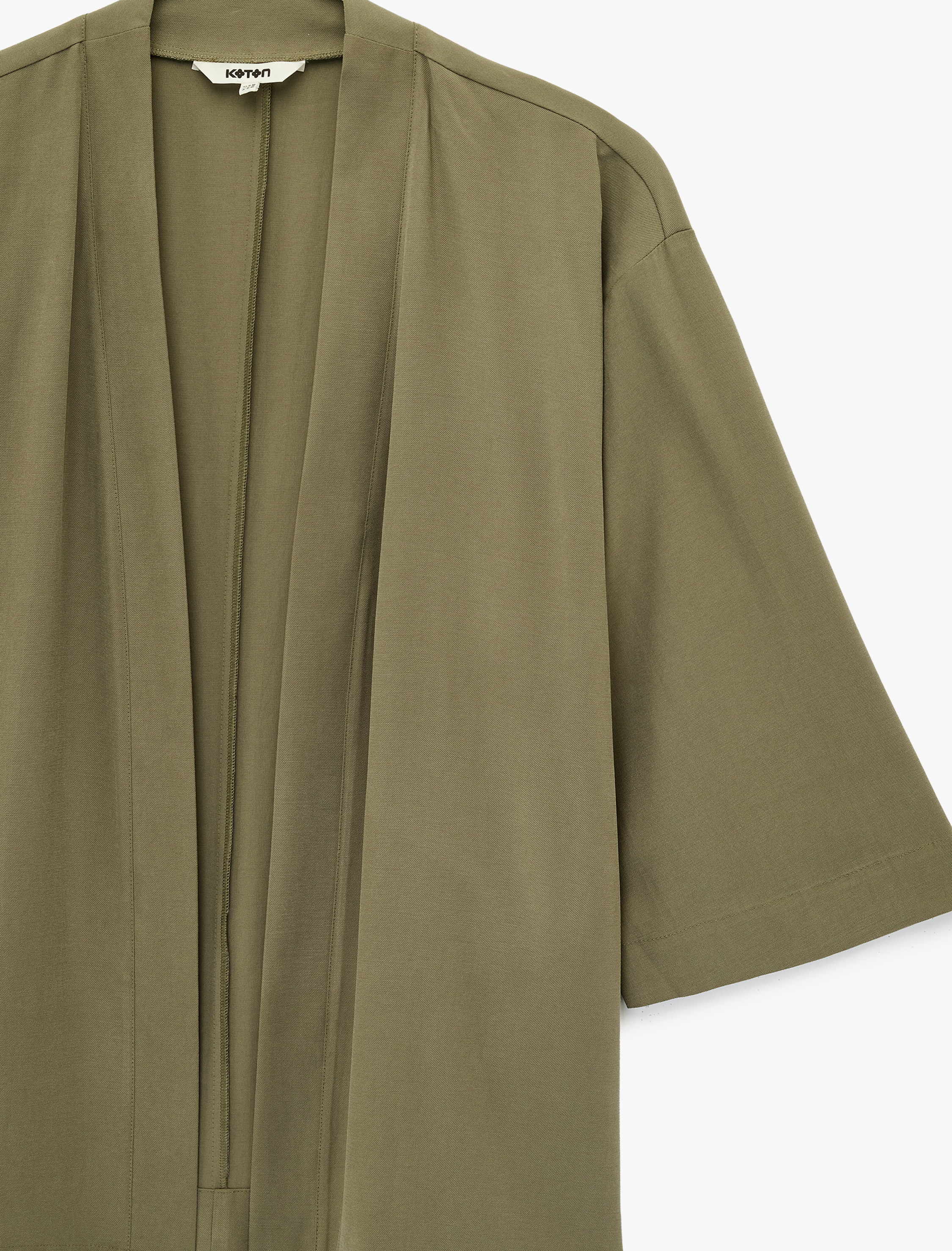   Kupro Viskon Kumaş Cepli 3/4 Kol Oversize Kimono