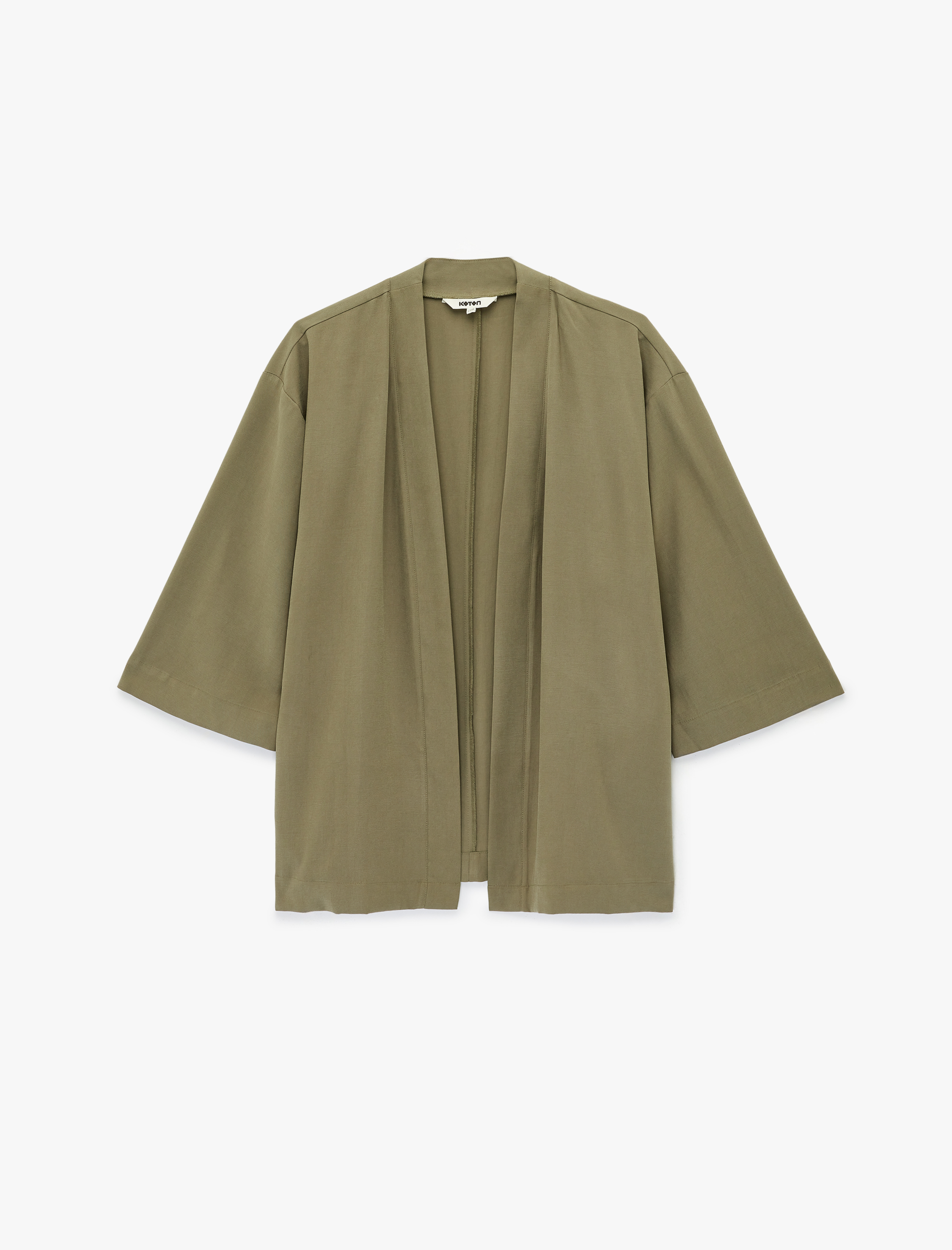   Kupro Viskon Kumaş Cepli 3/4 Kol Oversize Kimono