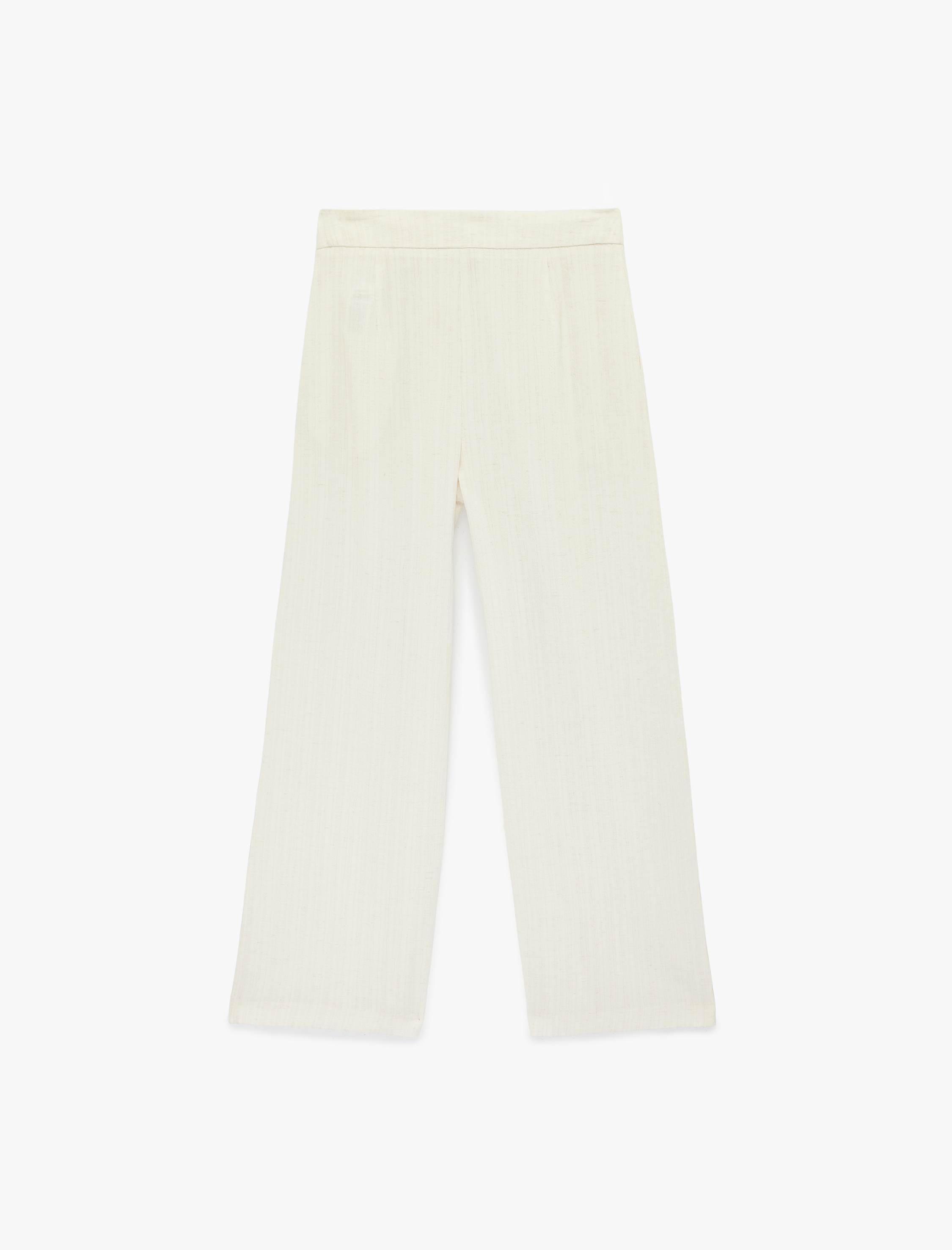   Keten Karışımlı Bağlama Detaylı Geniş Paça Pantolon