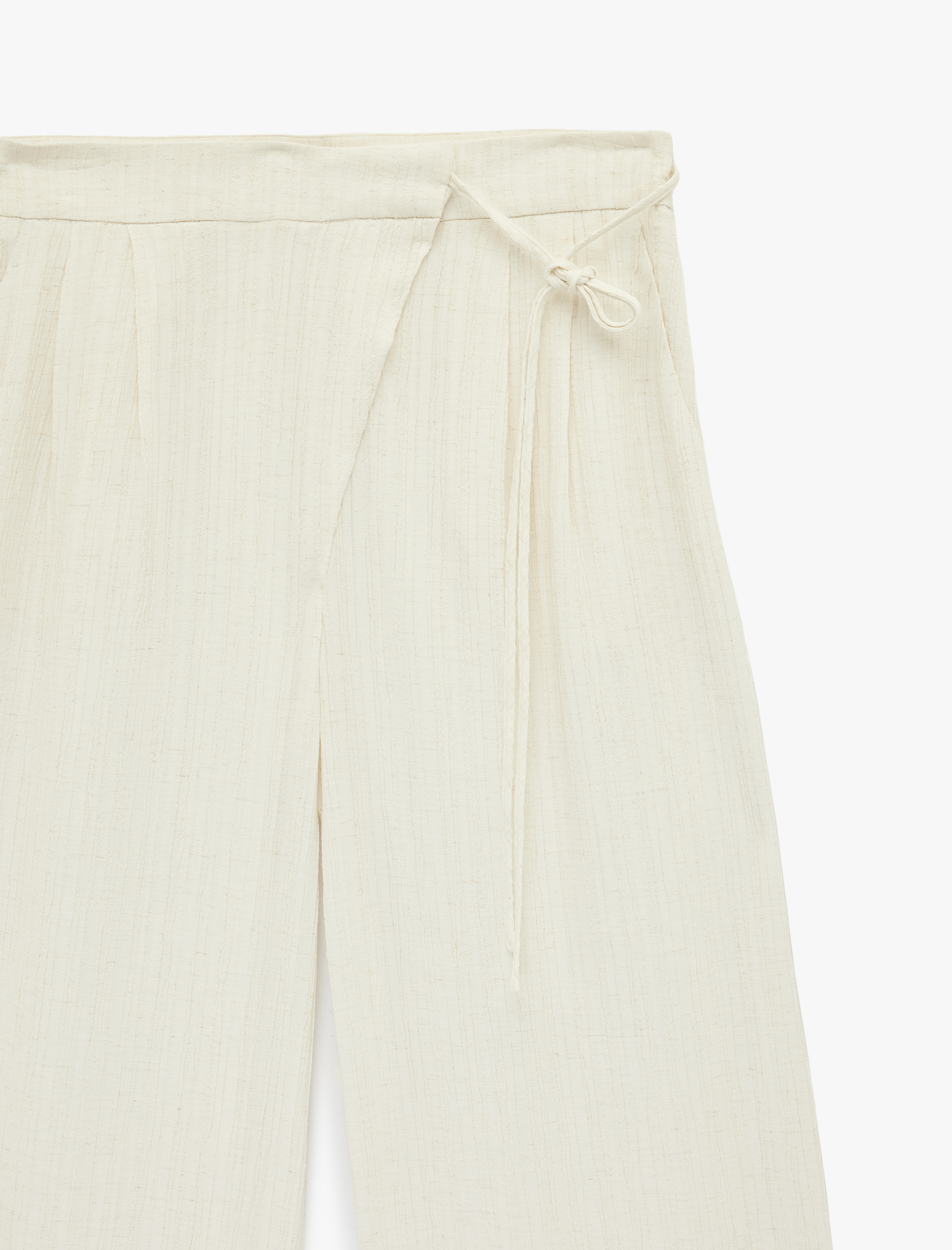   Keten Karışımlı Bağlama Detaylı Geniş Paça Pantolon