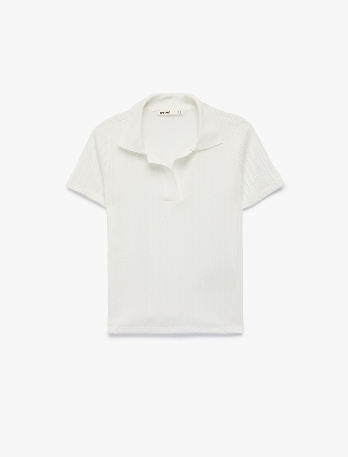  Slim Fit Kısa Kollu Dokulu Polo Yaka Tişört