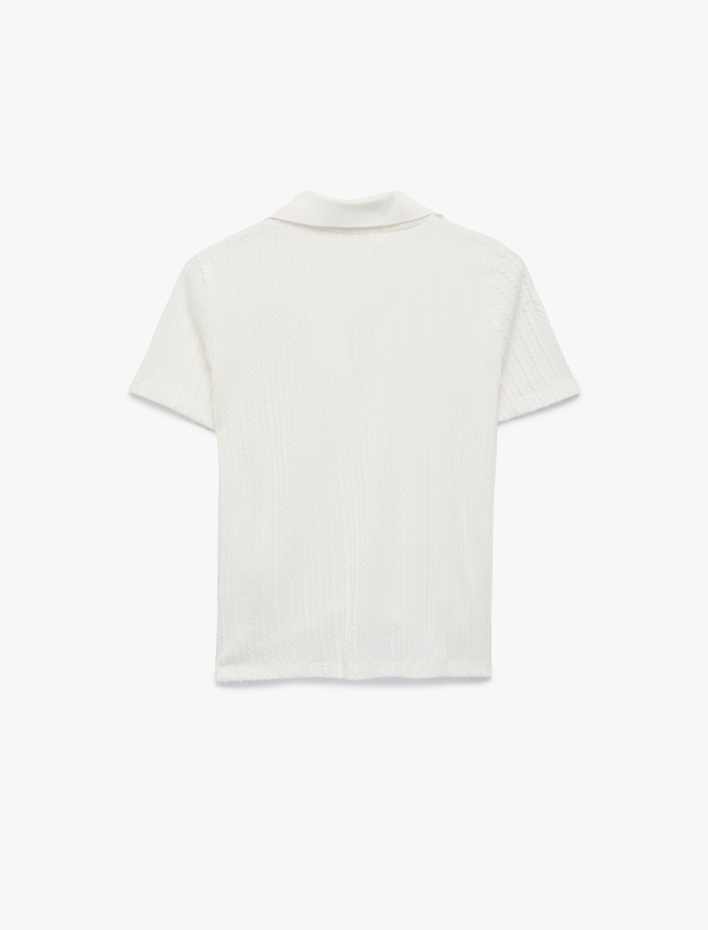  Slim Fit Kısa Kollu Dokulu Polo Yaka Tişört