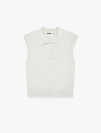 Kolsuz Düğmeli Polo Yaka Triko Bluz