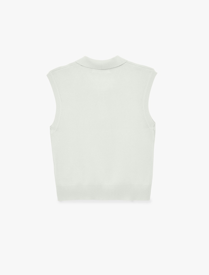  Kolsuz Düğmeli Polo Yaka Triko Bluz