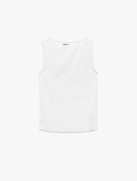 Pamuklu Slim Fit Kolsuz Kayık Yaka Bluz