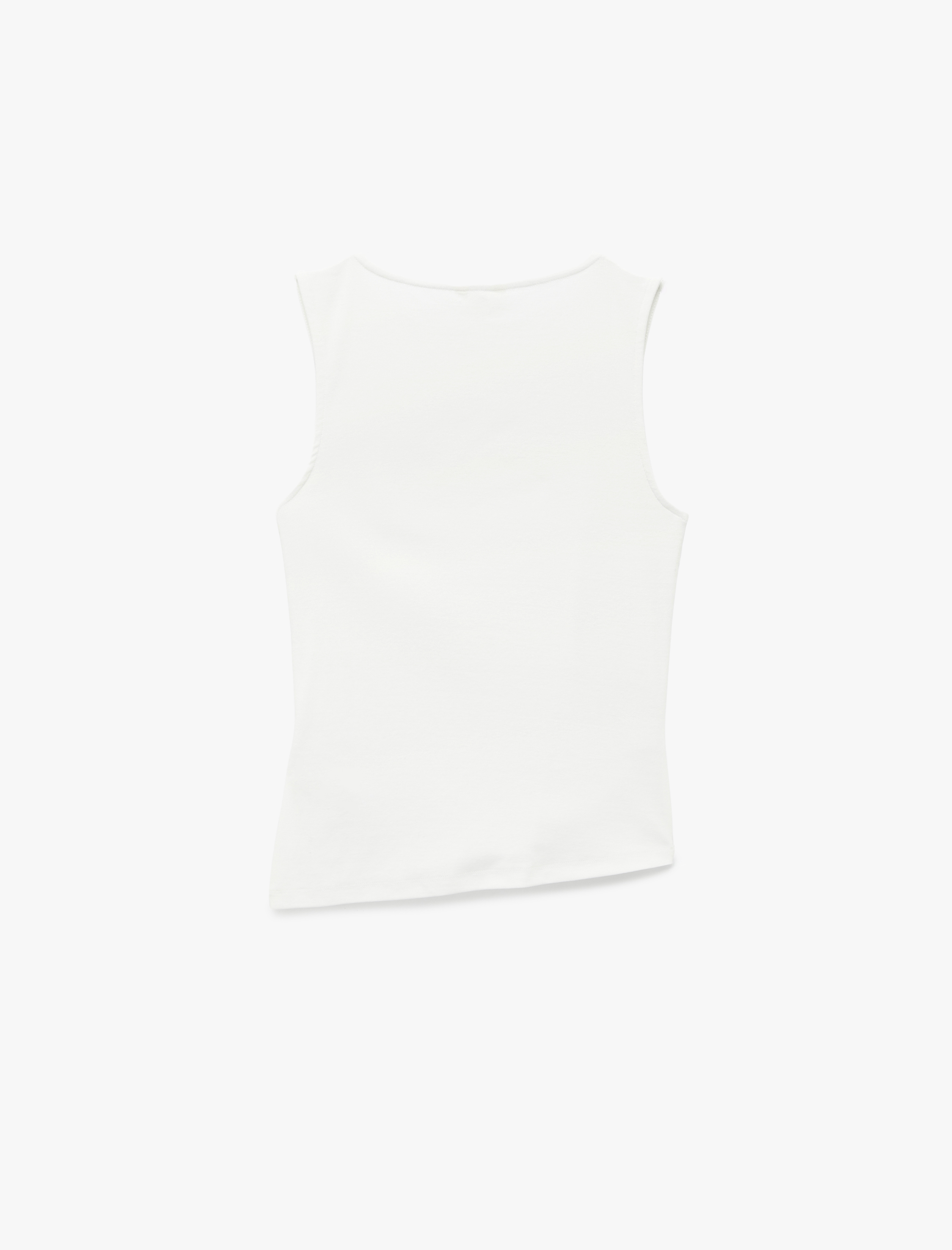   Pamuklu Asimetrik Kesim Kolsuz Kayık Yaka Bluz