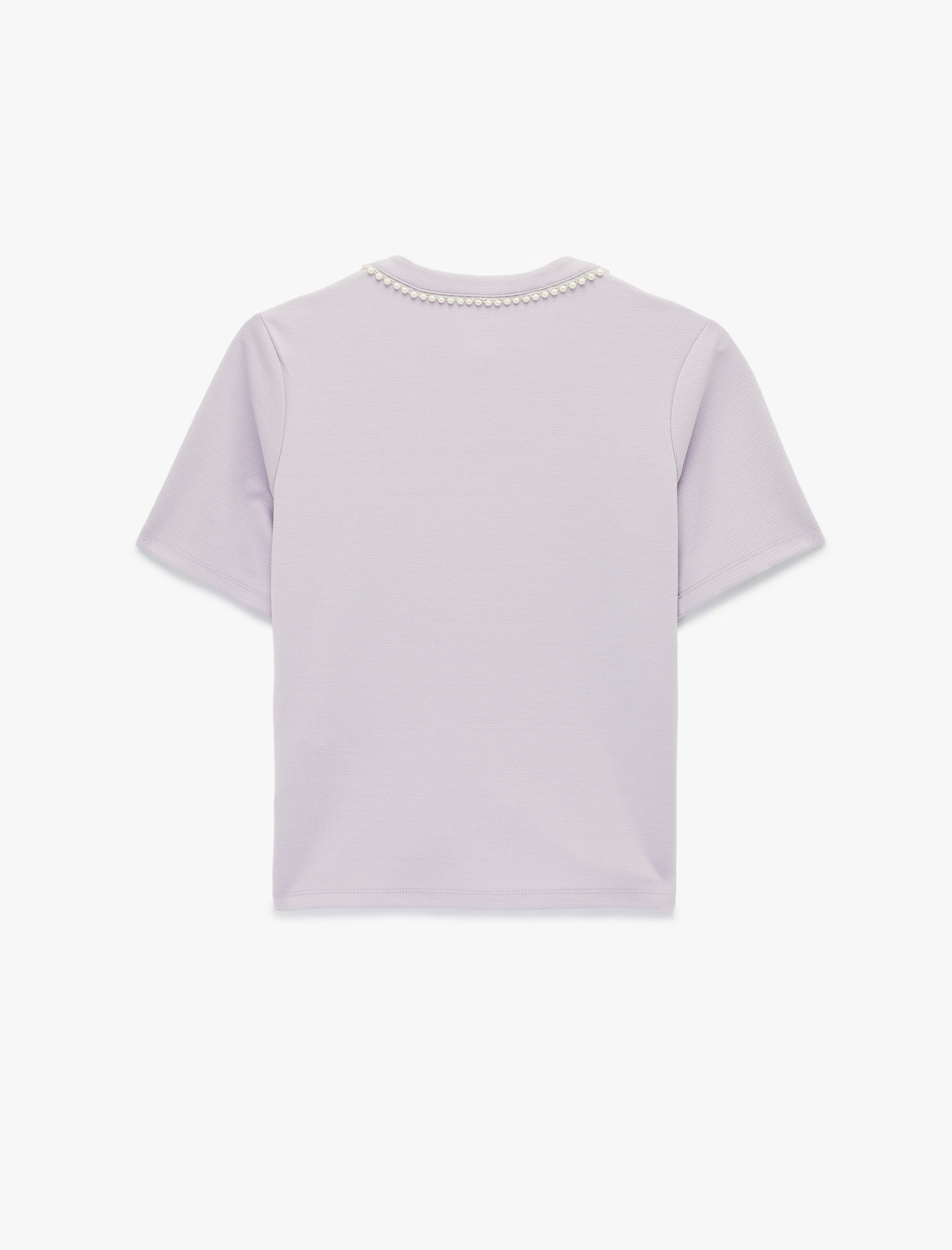   Pike Kumaş İnci Detaylı Kısa Kollu Bisiklet Yaka Crop Hırka