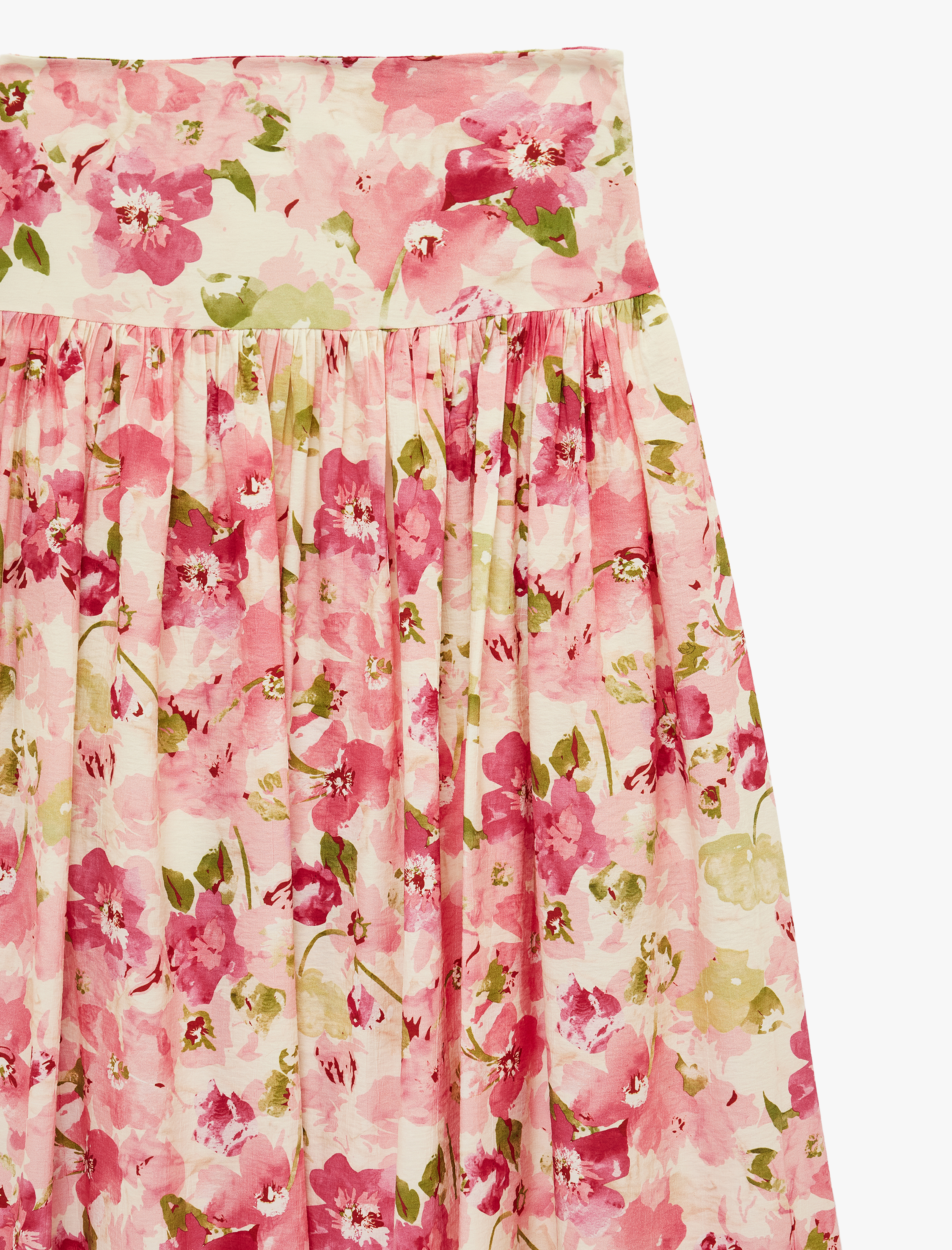   Viskon Belden Oturtma Detaylı Çan Kesim Uzun Çiçekli Etek