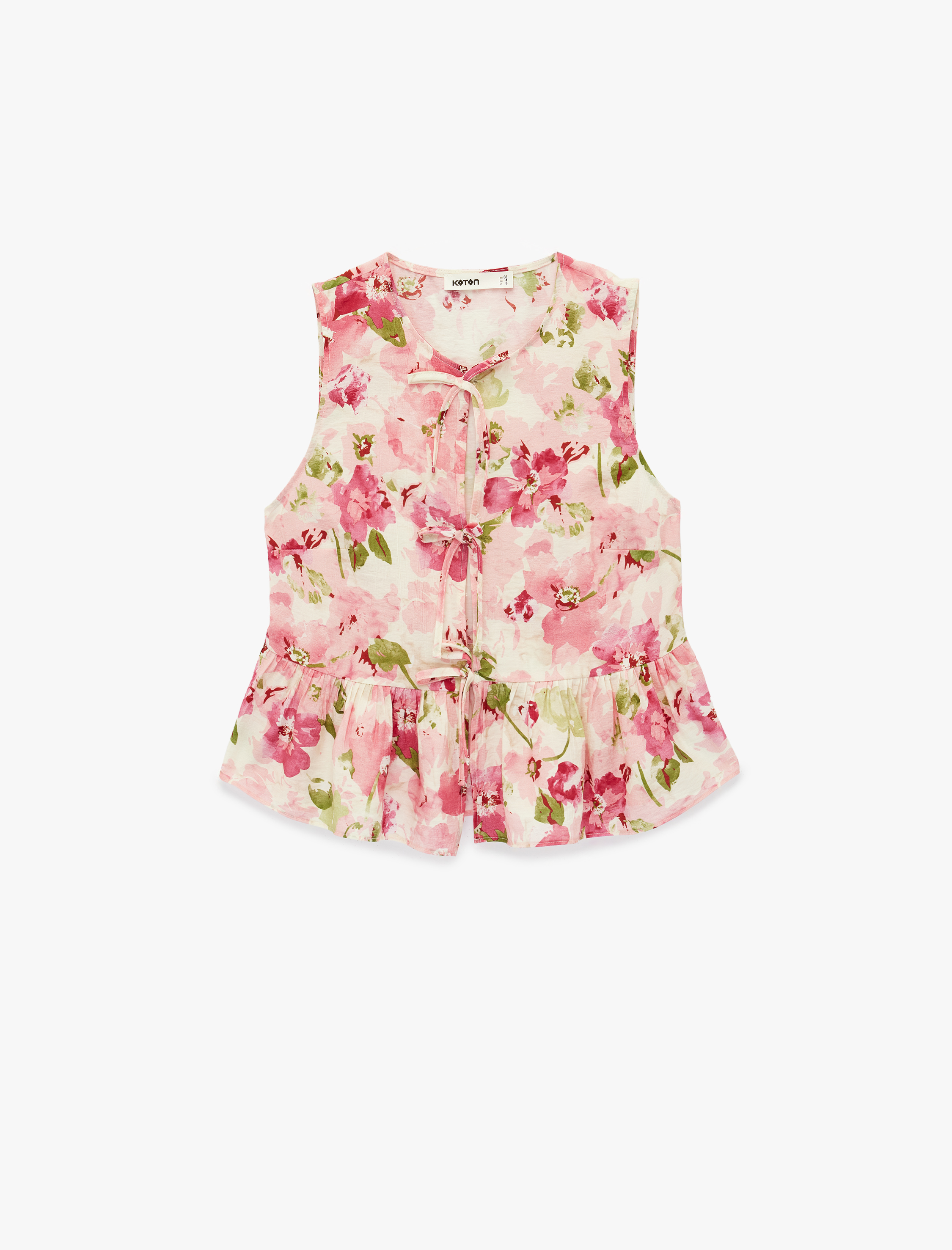   Kolsuz Önden Bağlama Detaylı Peplum Kesim Çiçekli Fırfırlı Bluz