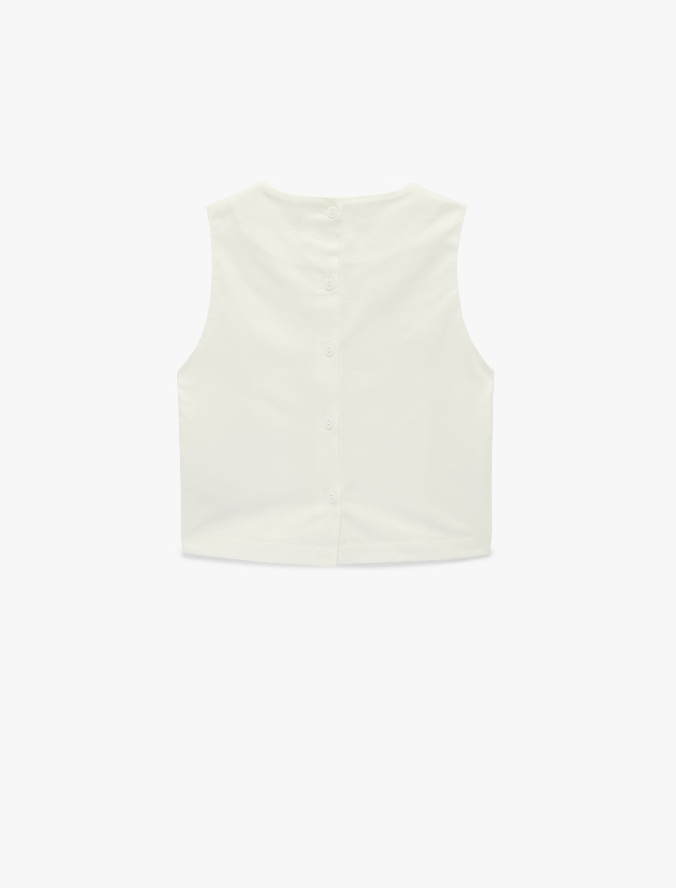   Keten Karışımlı Bisiklet Yaka Kolsuz Çiçekli Crop Bluz