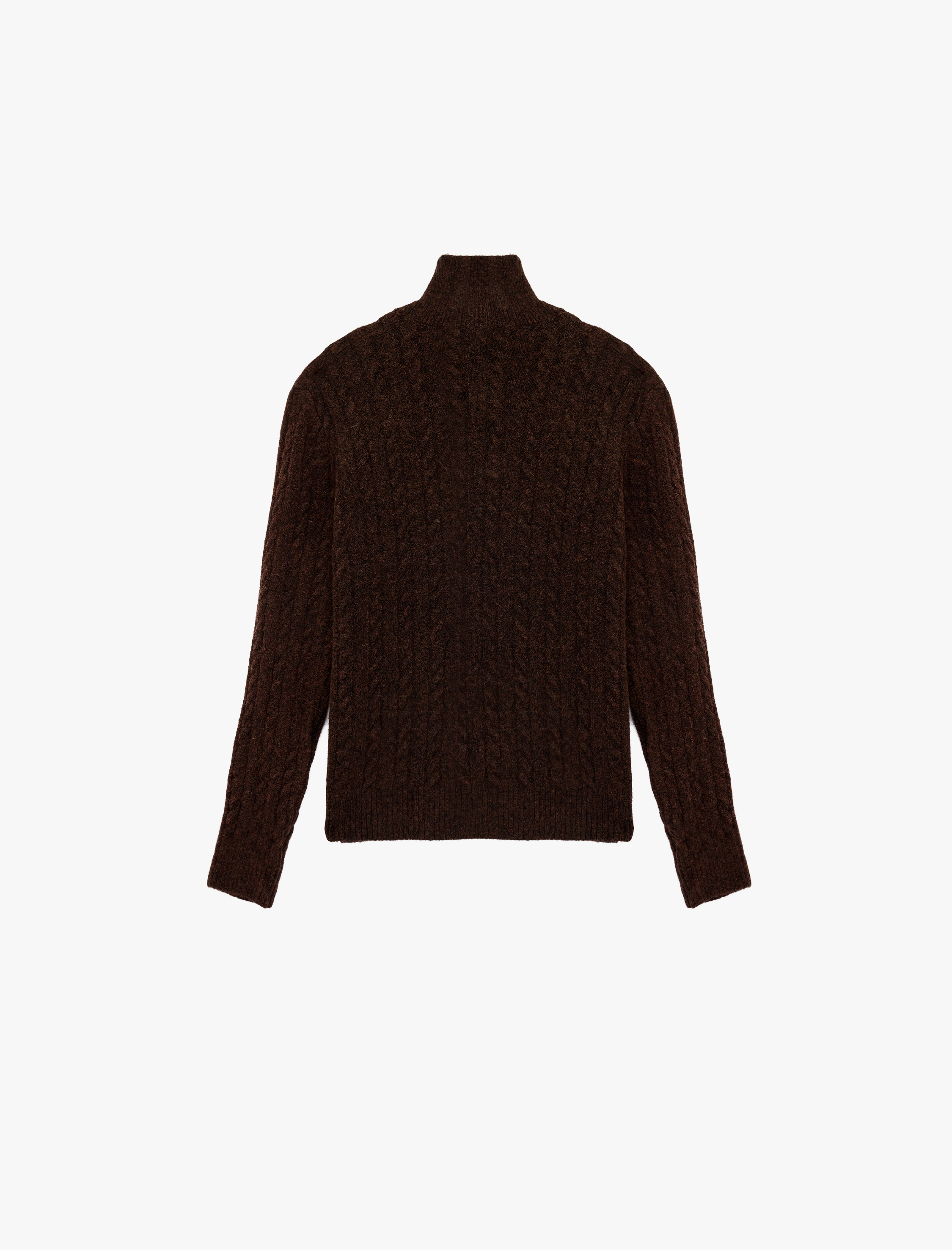   Uzun Kollu Saç Örgü Dokulu Yarım Fermuarlı Triko Kazak