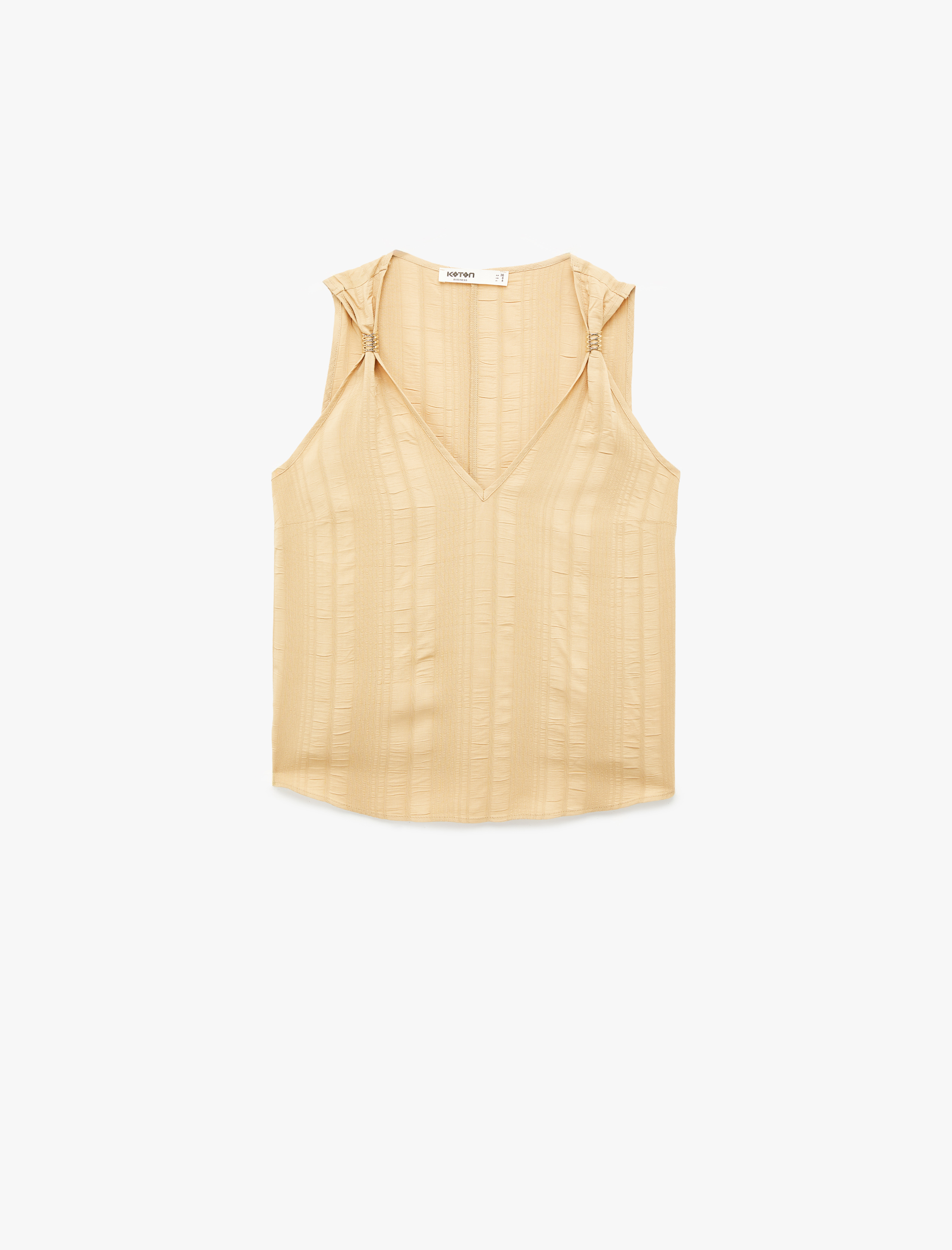   V Yaka Kolsuz Metal Aksesuarlı Viskon Bluz