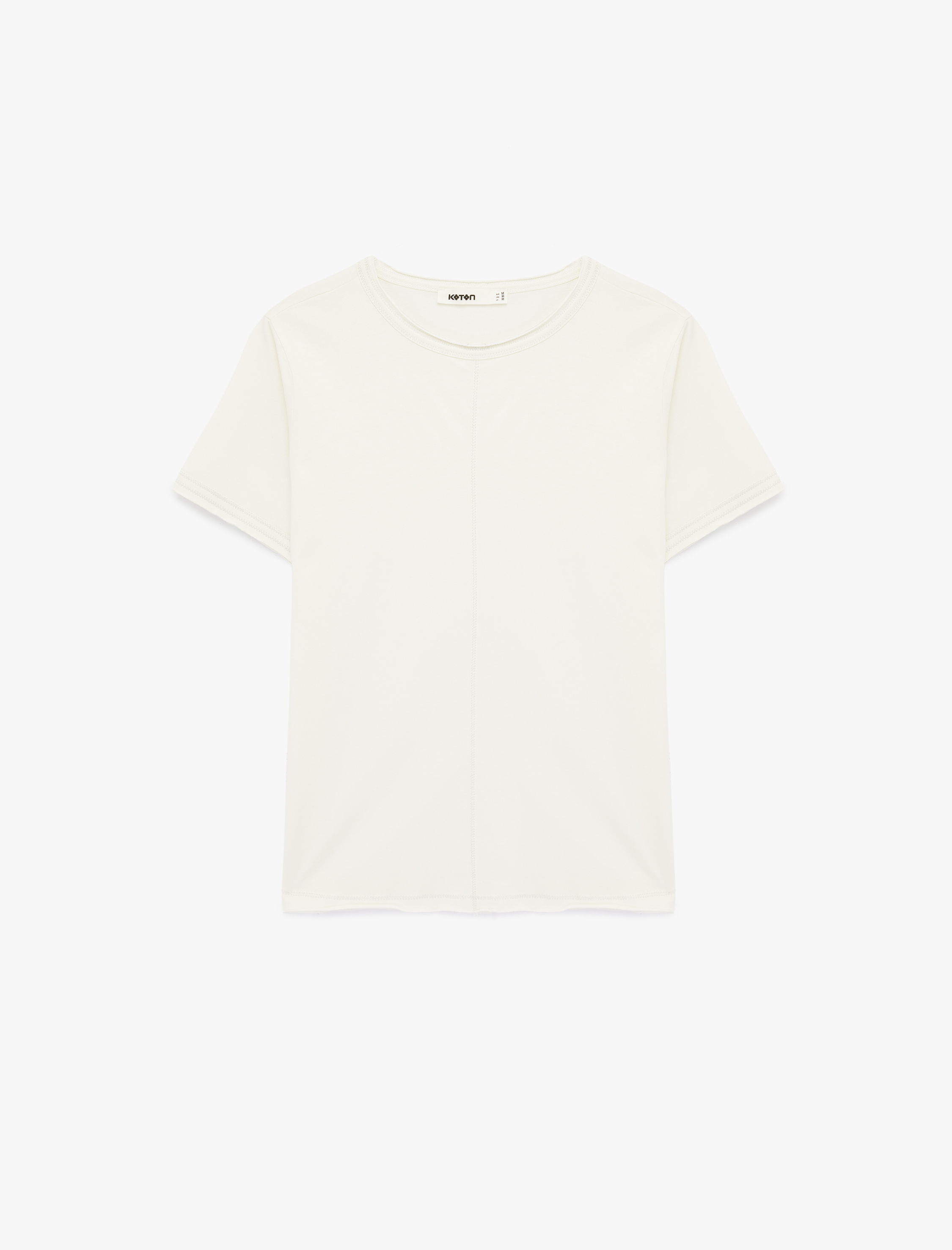   Pamuklu Kısa Kollu Bisiklet Yaka Dikiş Detaylı Tişört