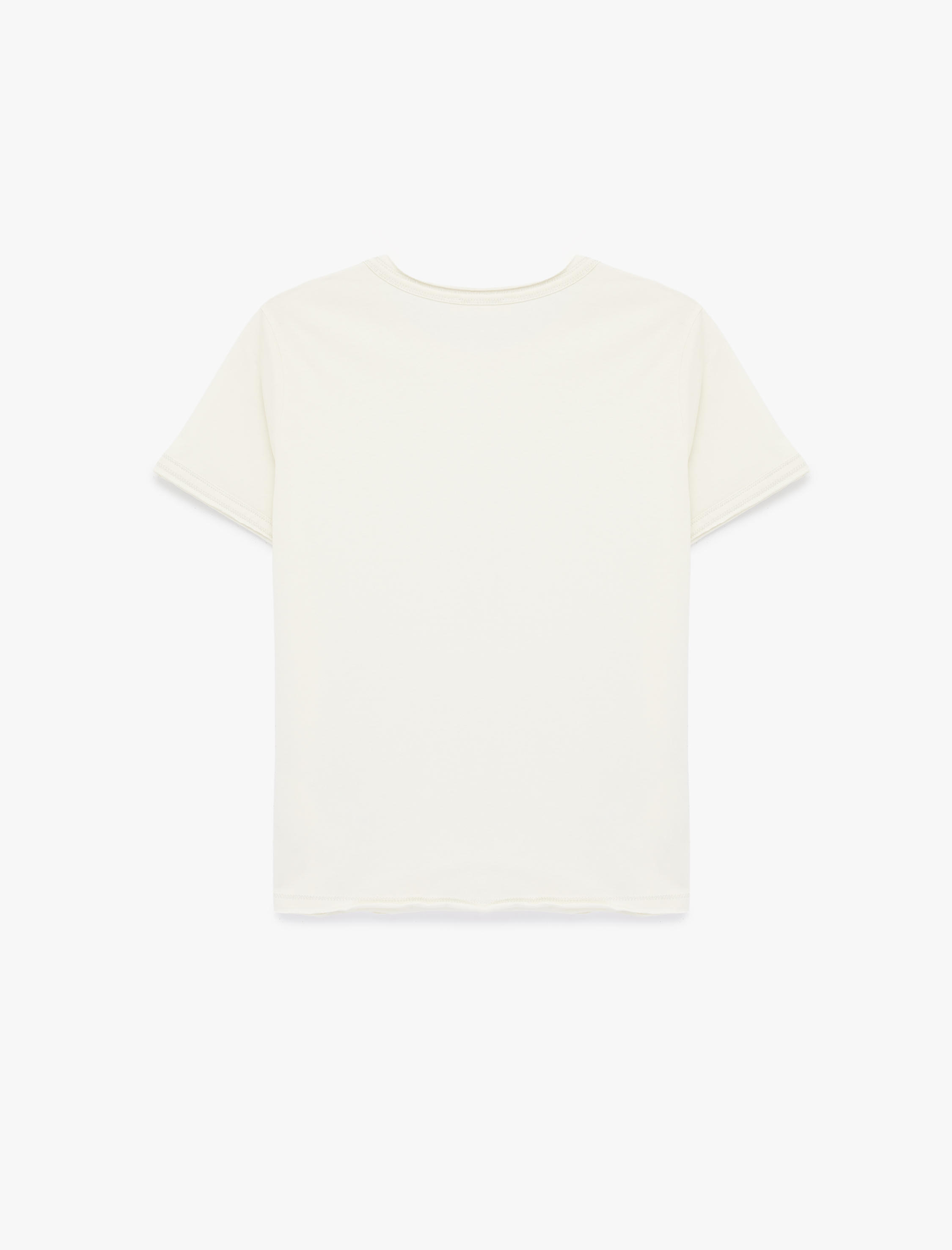   Pamuklu Kısa Kollu Bisiklet Yaka Dikiş Detaylı Tişört