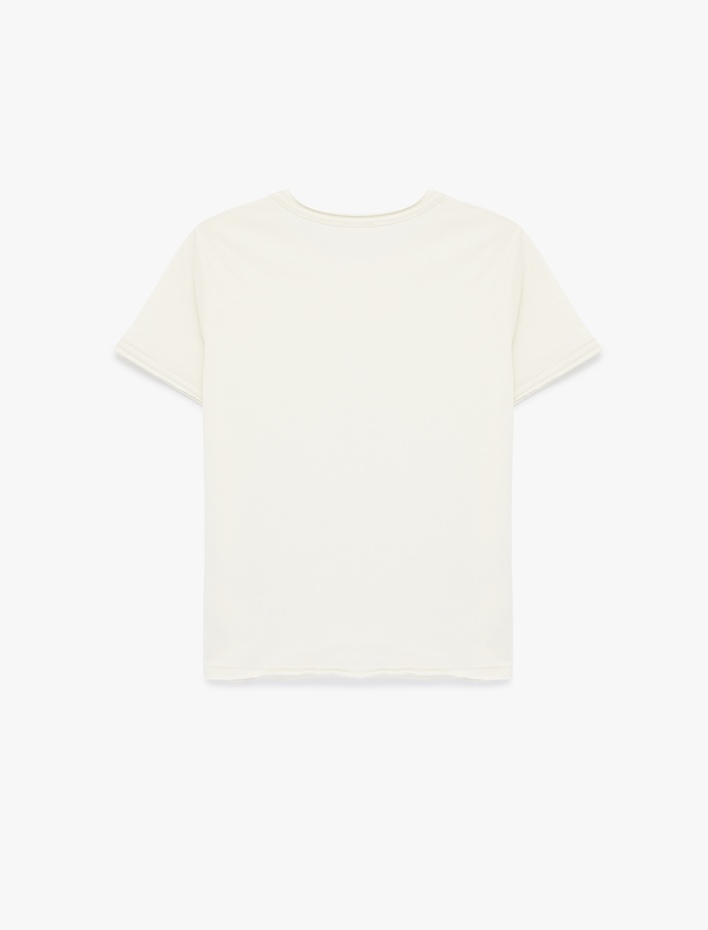  Pamuklu Kısa Kollu Bisiklet Yaka Dikiş Detaylı Tişört