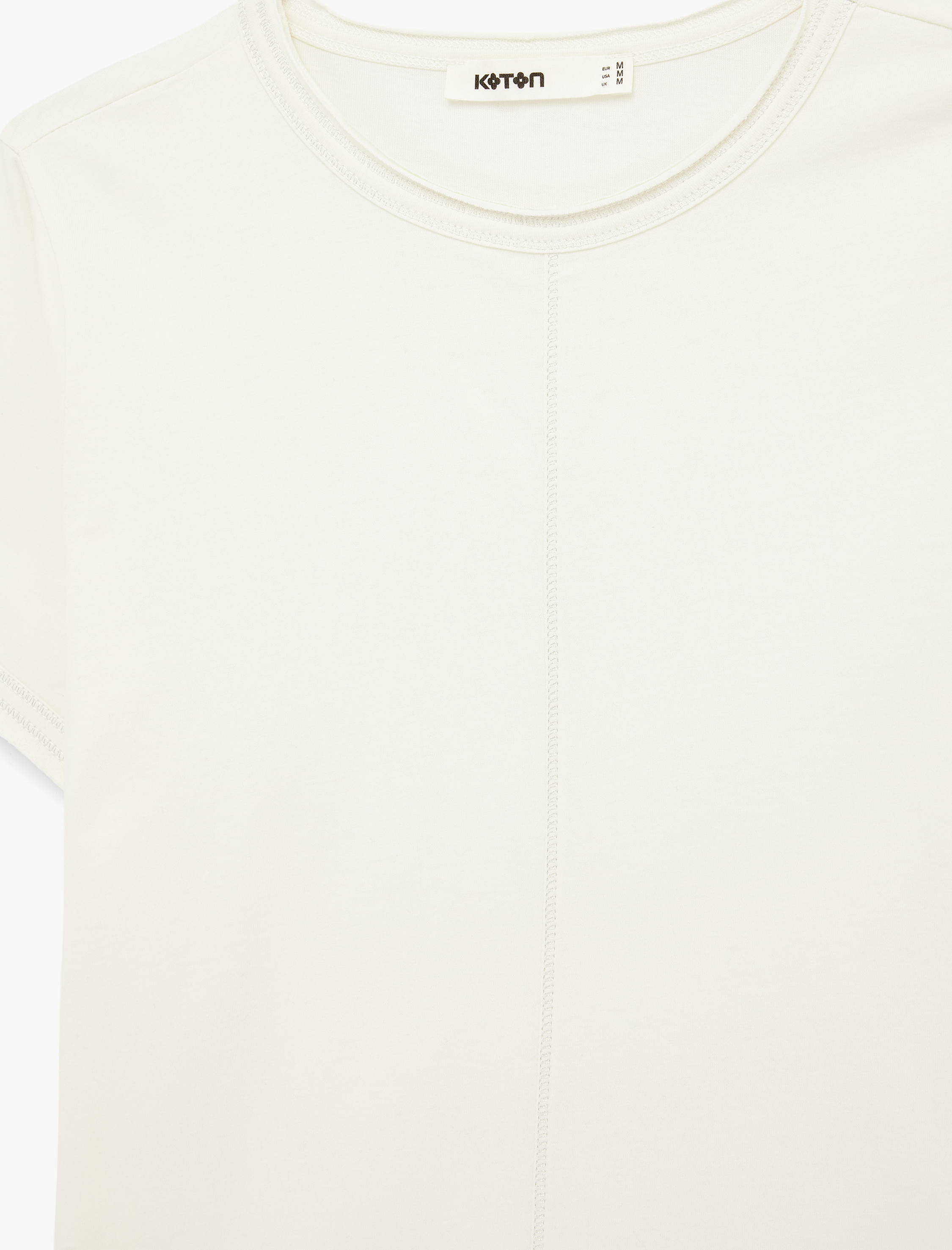   Pamuklu Kısa Kollu Bisiklet Yaka Dikiş Detaylı Tişört