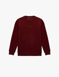 Uzun Kollu Şardonlu Bisiklet Yaka Baskılı Sweatshirt