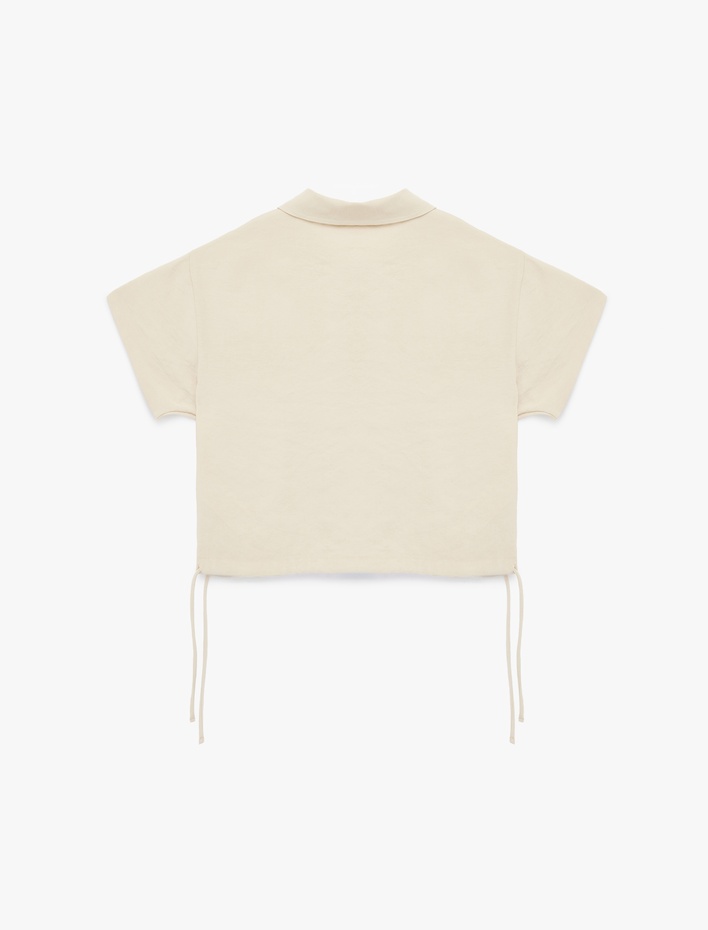  Bağlama Detaylı Kısa Kollu Düğmeli Crop Gömlek