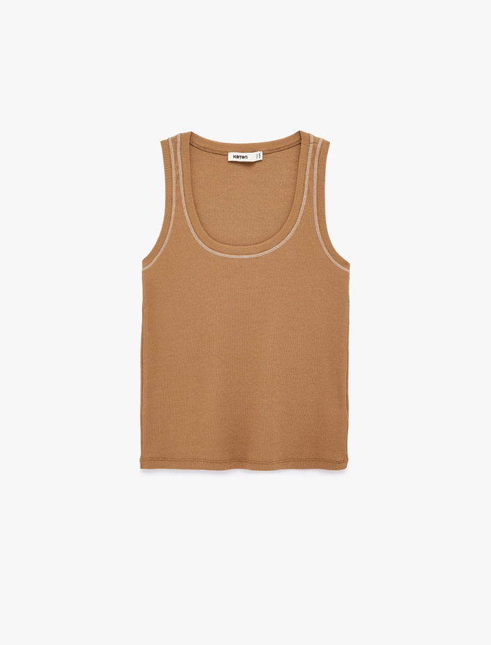  Pamuklu Kaşkorse U Yaka Dikiş Detaylı Atlet