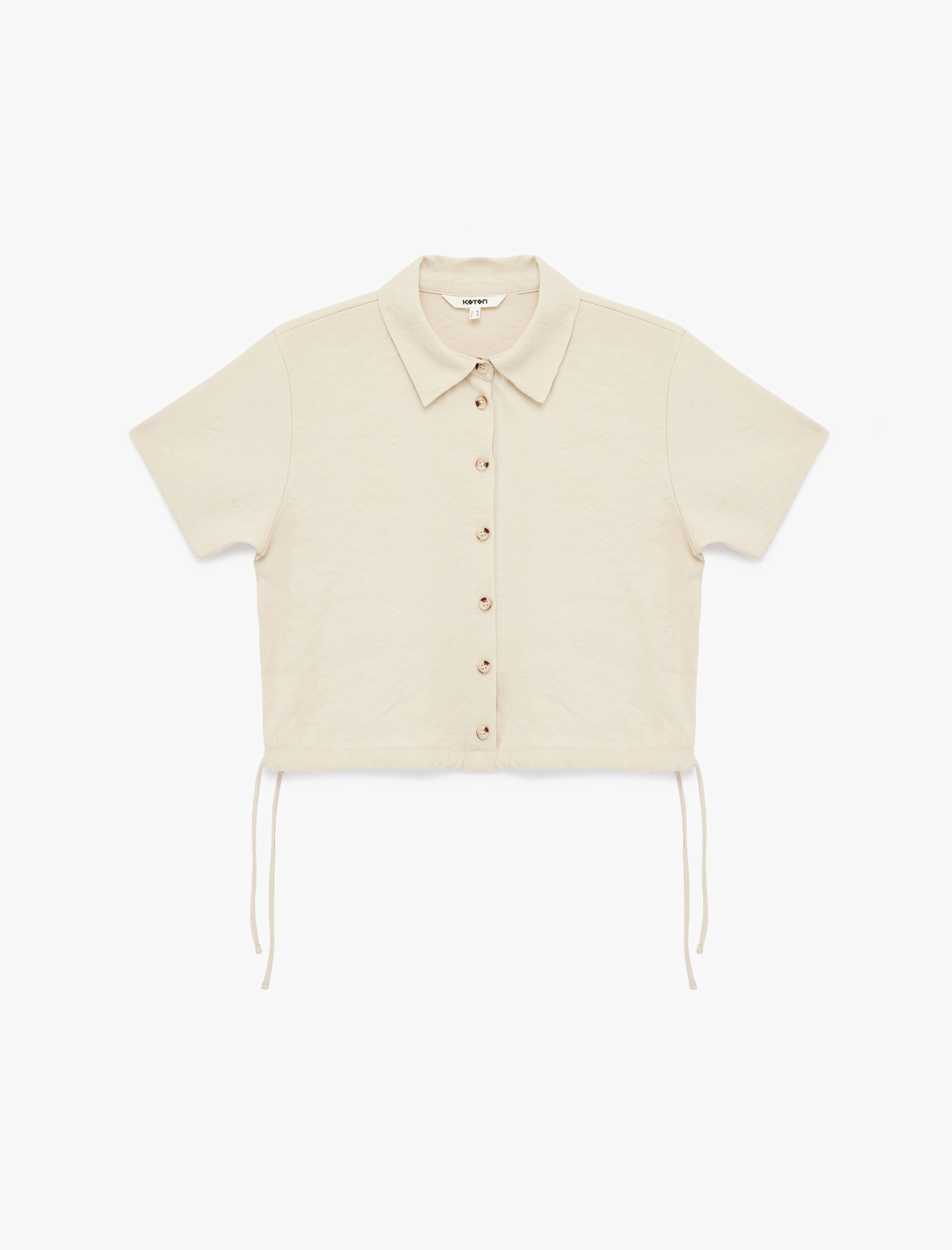   Bağlama Detaylı Kısa Kollu Düğmeli Crop Gömlek