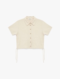 Bağlama Detaylı Kısa Kollu Düğmeli Crop Gömlek