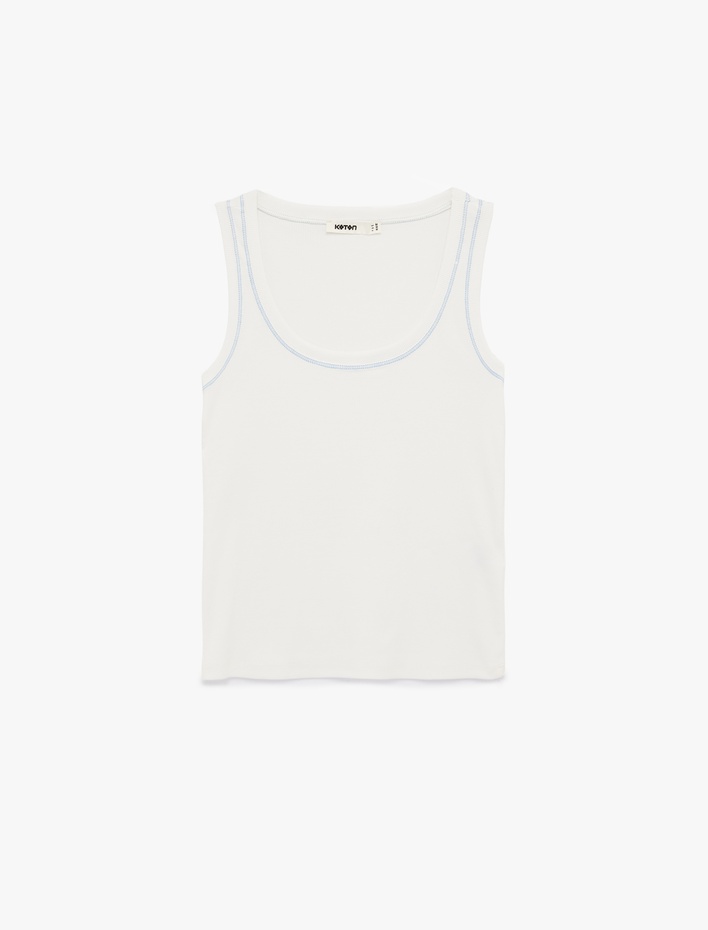  Pamuklu Kaşkorse U Yaka Dikiş Detaylı Atlet