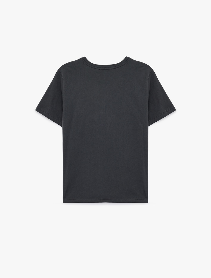  Pamuklu Kısa Kollu Bisiklet Yaka Gül Çiçek Baskılı Tişört