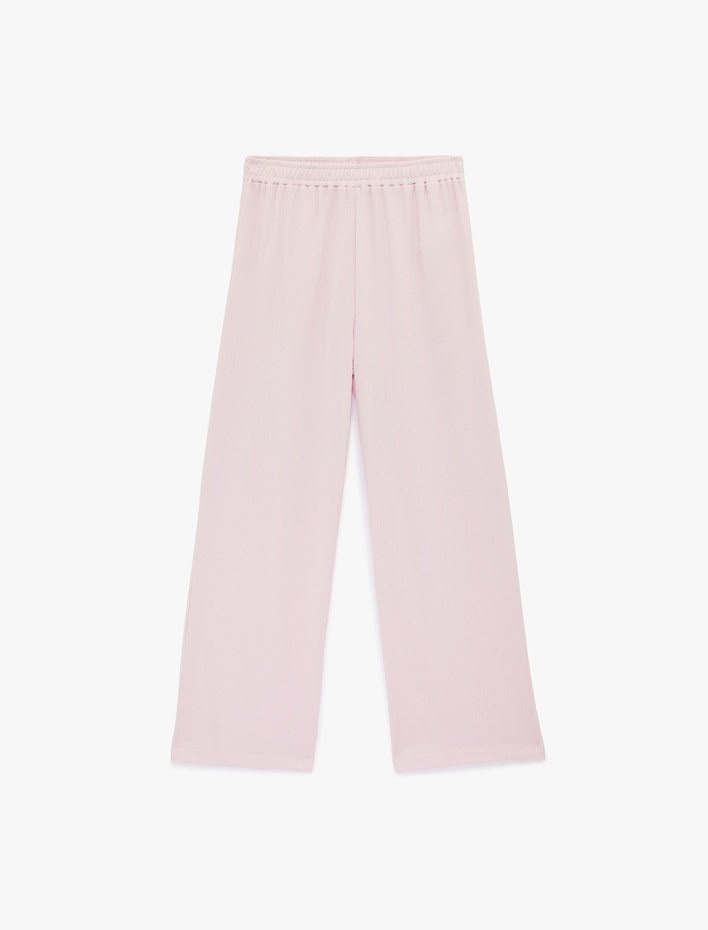  Bürümcük Kumaş Beli Lastikli Geniş Paça Pantolon