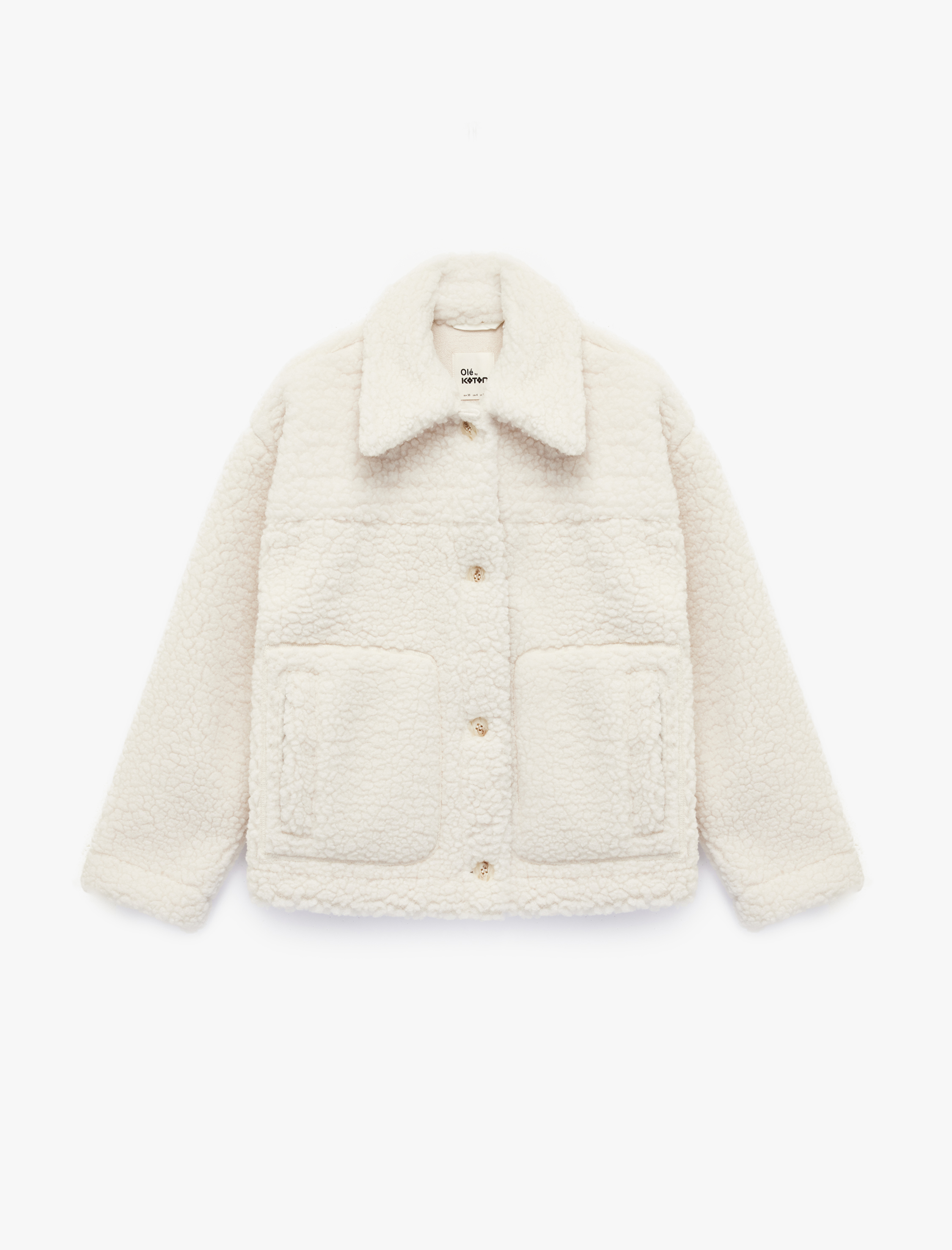   Düğmeli Uzun Kollu Cep Detaylı Klasik Yaka Peluş Ceket