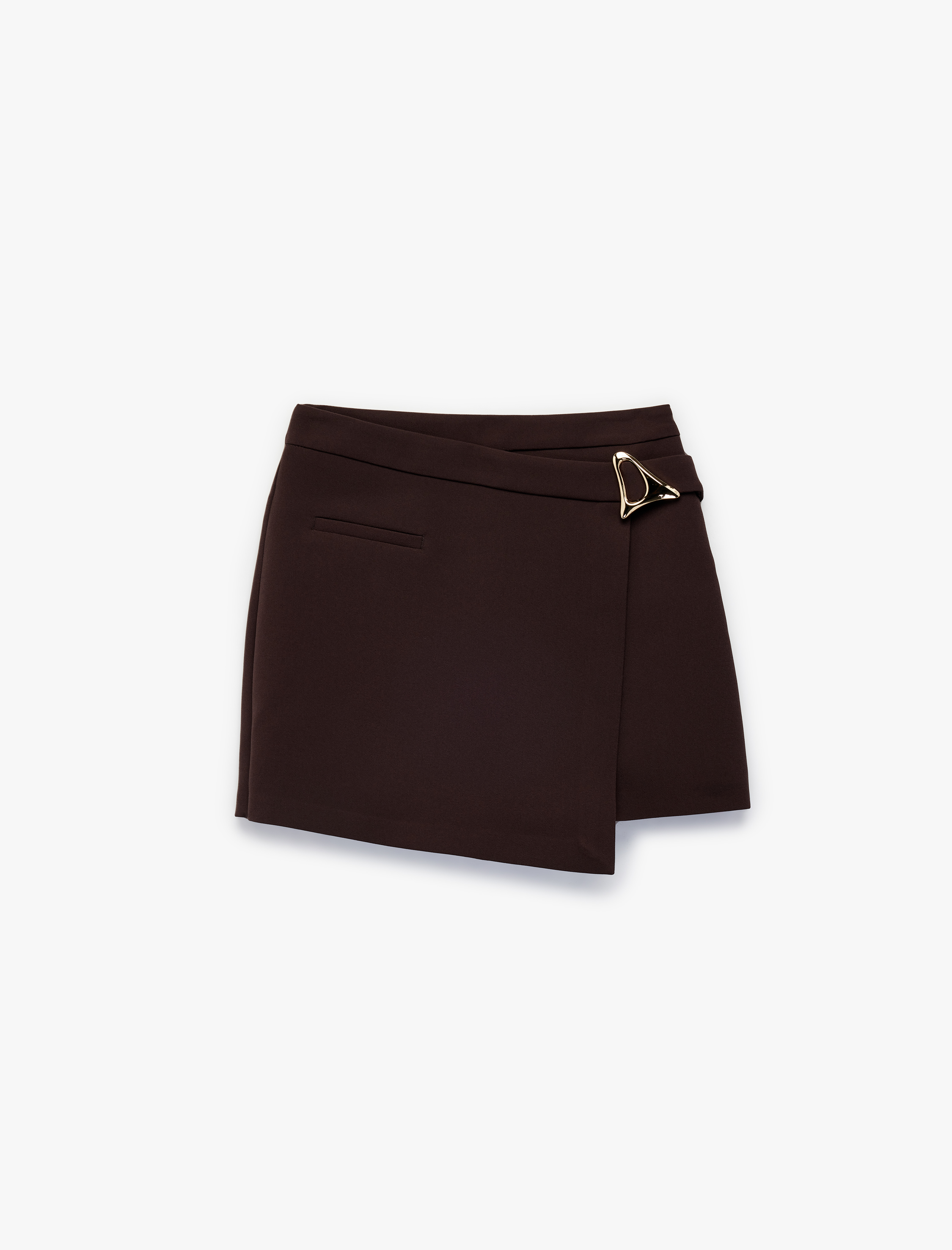   Cepli Metal Aksesuarlı Asimetrik Kesim Mini Şort Etek