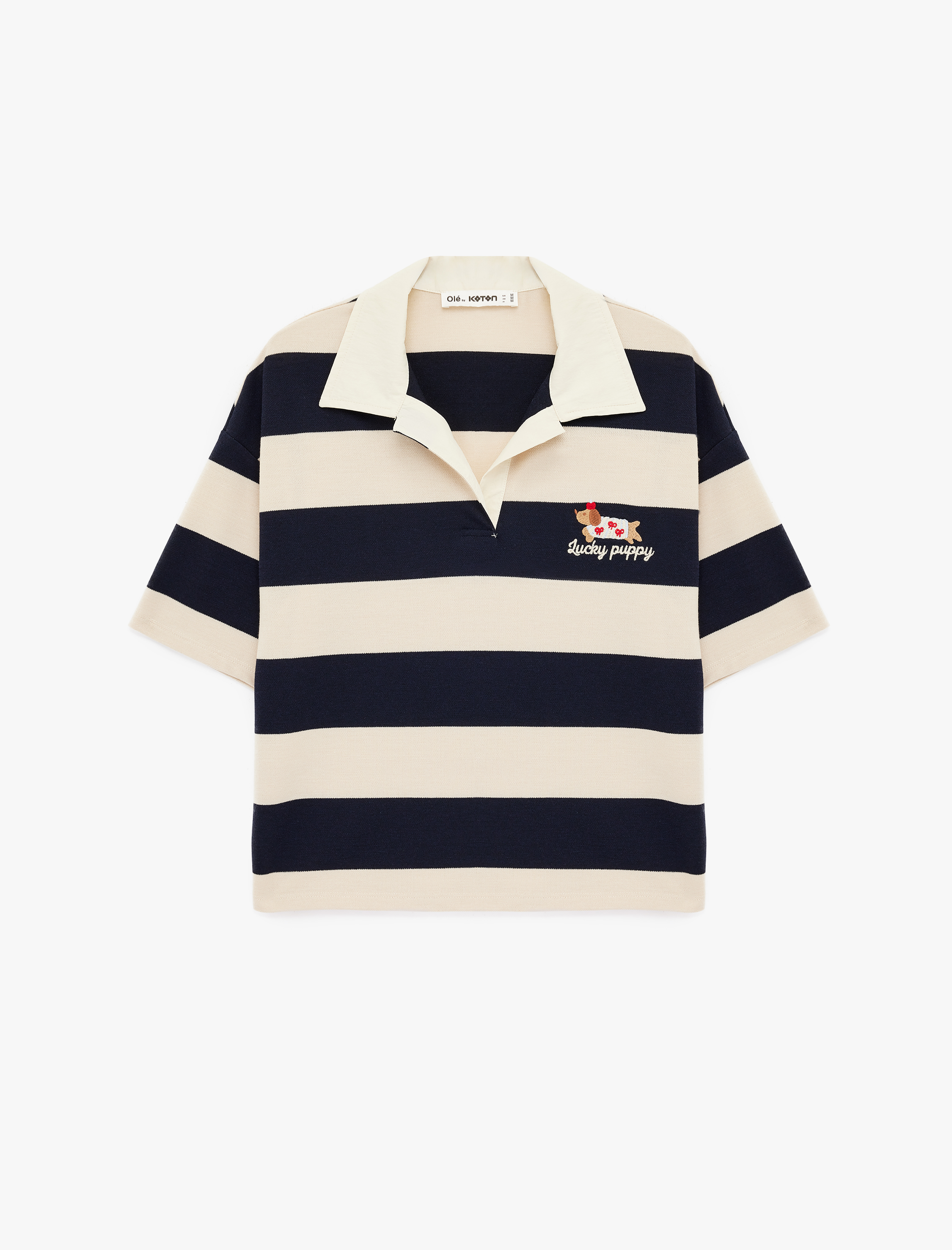   Nakışlı Kısa Kollu Oversize Polo Yaka Tişört