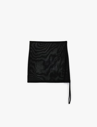 Yandan Büzgü Detaylı Mini Tül Pareo Etek