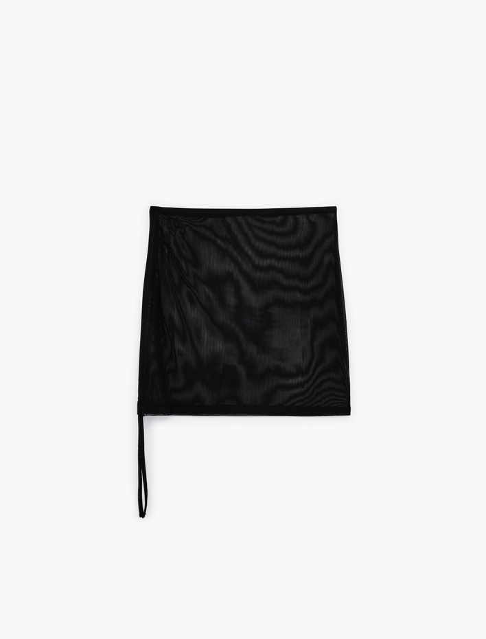  Yandan Büzgü Detaylı Mini Tül Pareo Etek