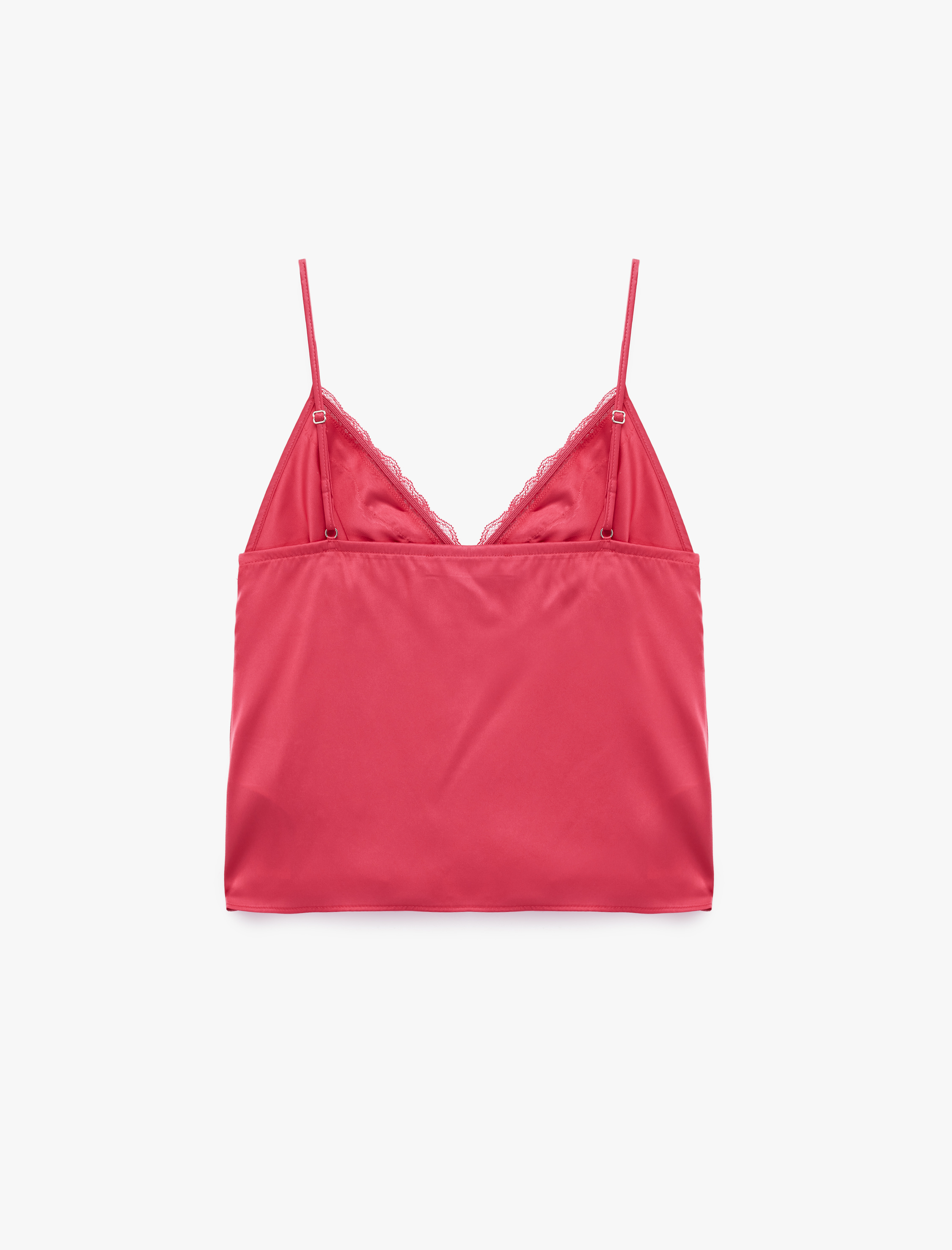   V Yaka Dantel Detaylı Kolsuz Rahat Kalıp Askılı Saten Pijama Üstü