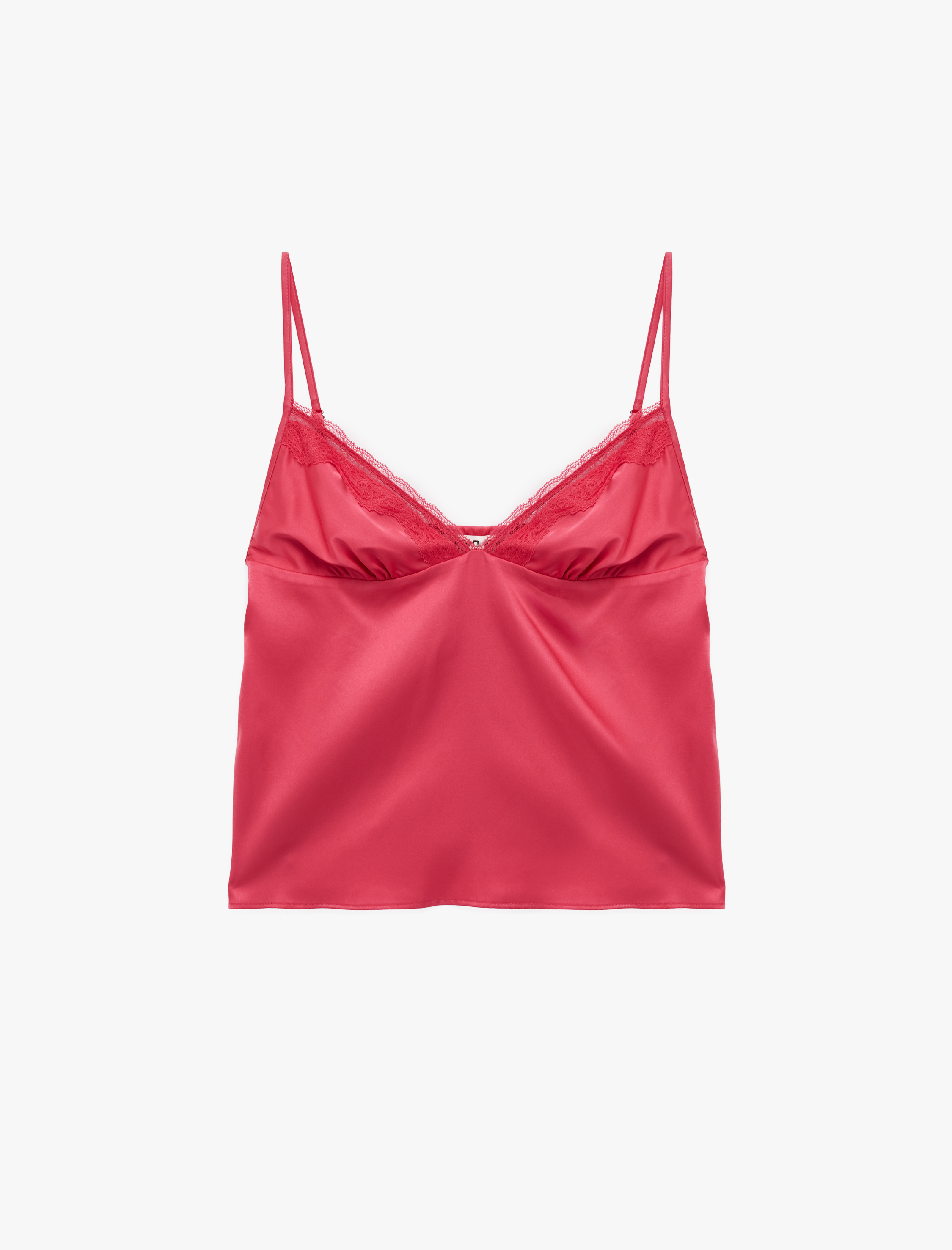   V Yaka Dantel Detaylı Kolsuz Rahat Kalıp Askılı Saten Pijama Üstü