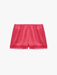 Rahat Kalıp Beli Lastikli Dantel Detaylı Saten Mini Şort Pijama Altı