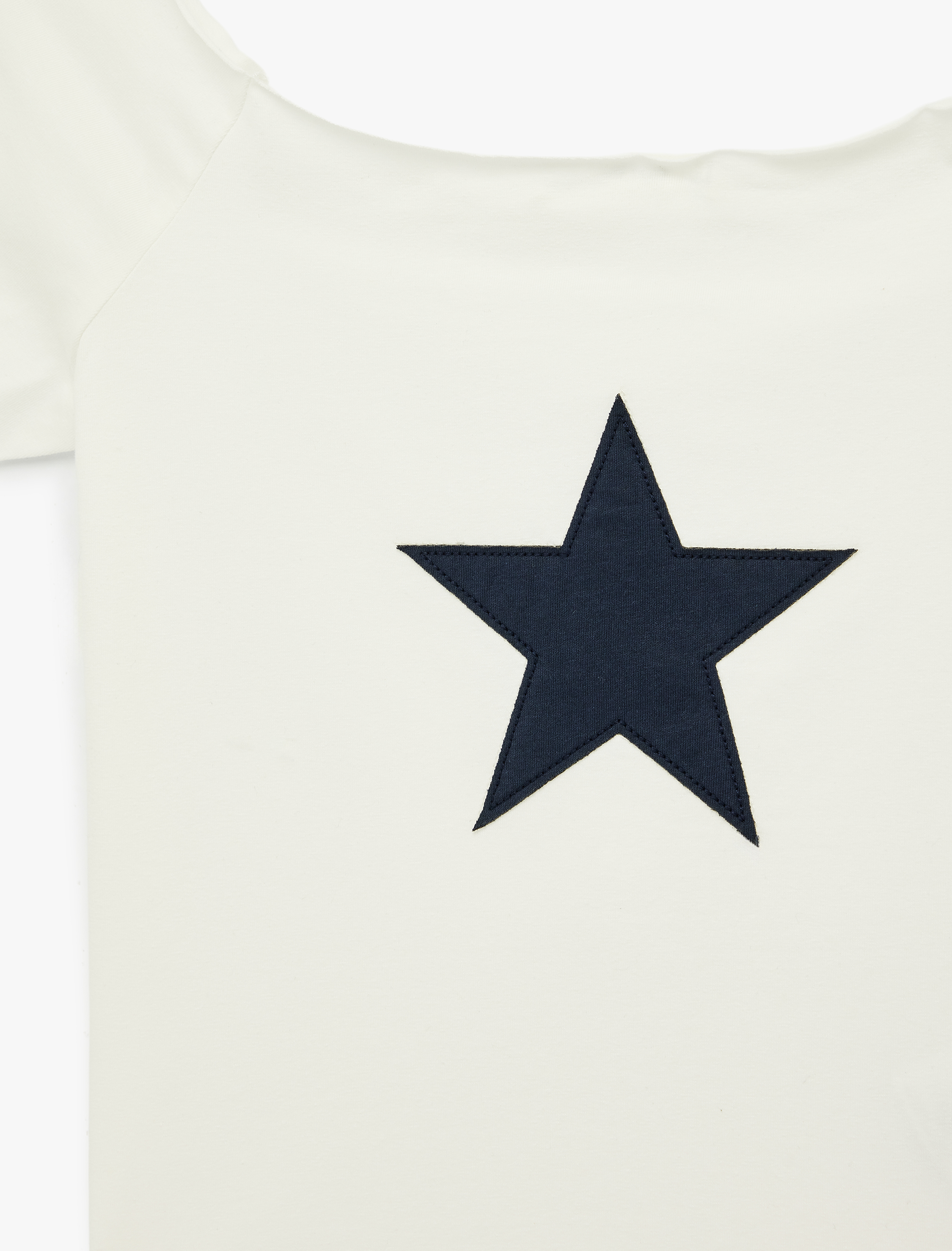   Pamuklu Omzu Açık Kısa Kollu Baskılı Tişört