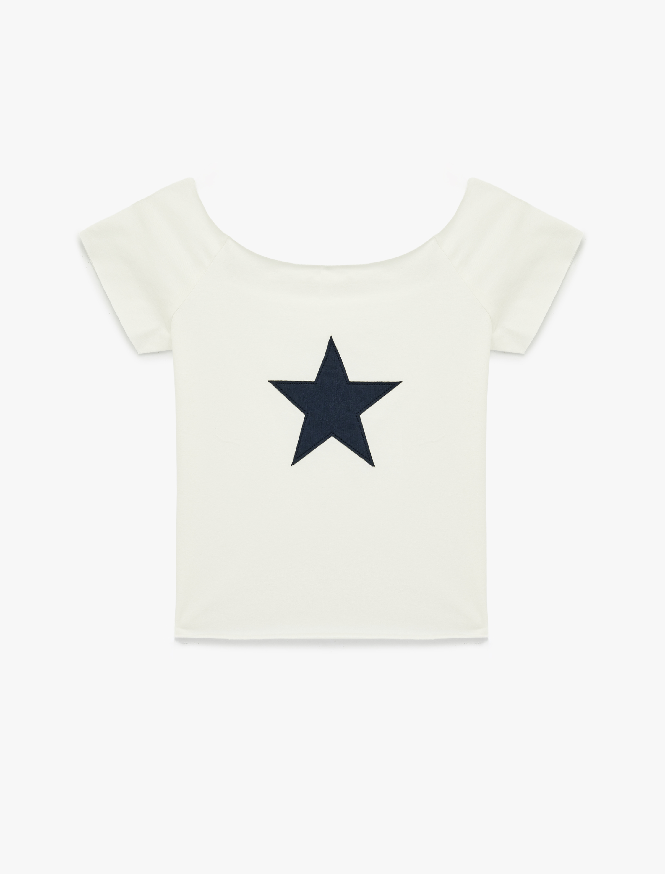   Pamuklu Omzu Açık Kısa Kollu Baskılı Tişört