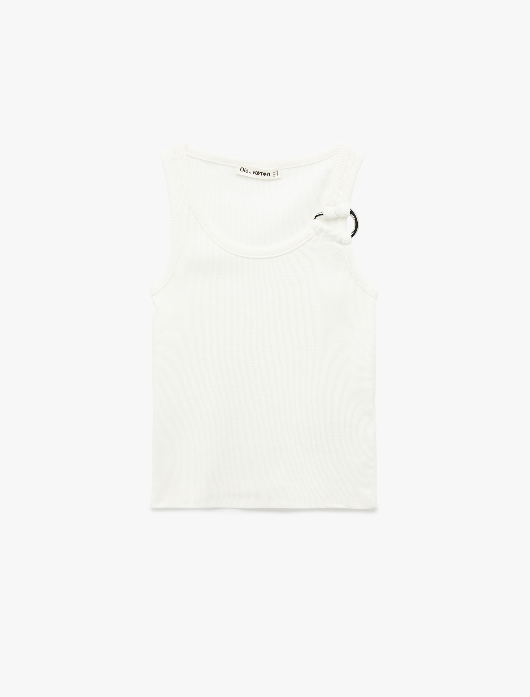   Metal Aksesuarlı Asimetrik Yaka Kolsuz Bluz