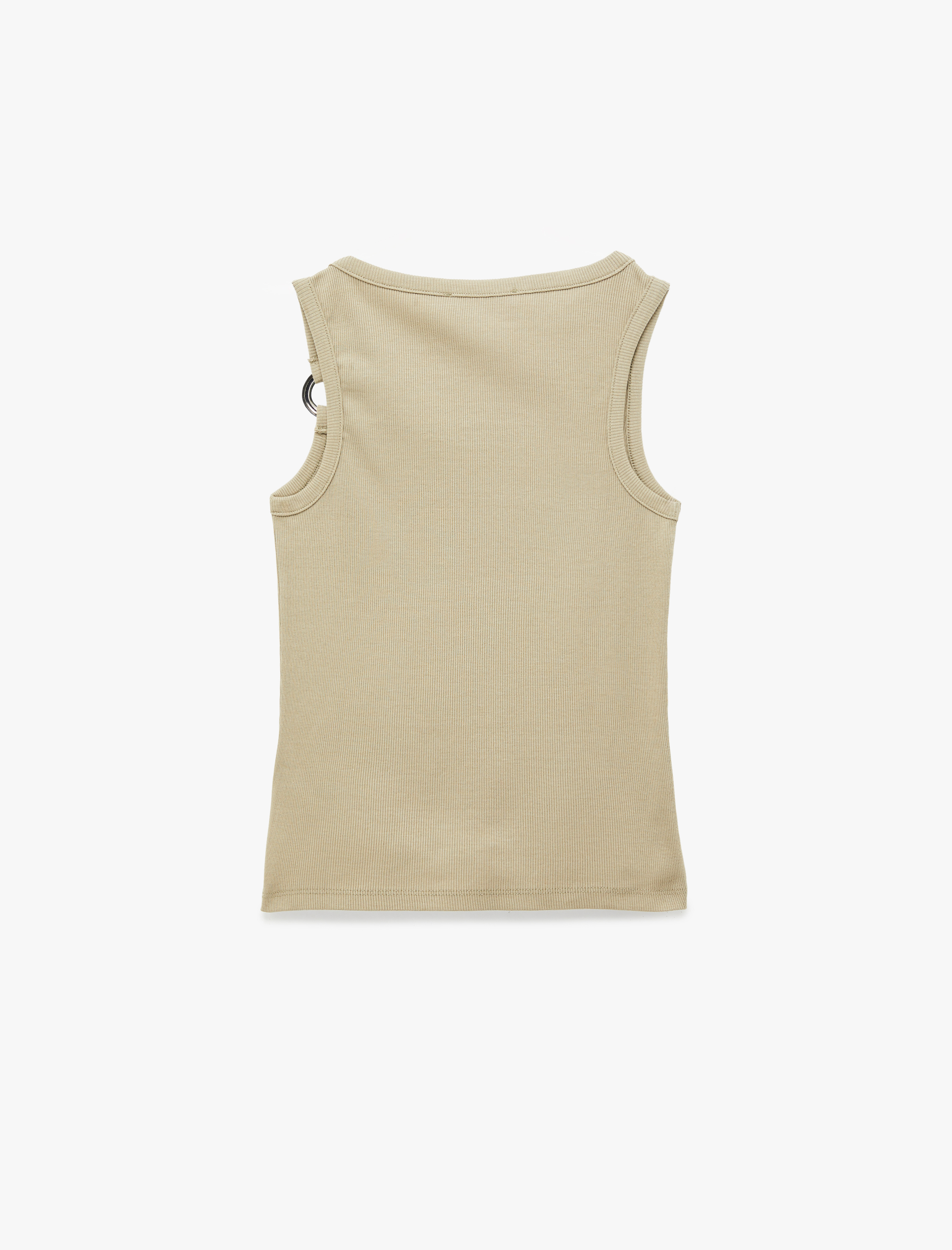   Metal Aksesuarlı Asimetrik Yaka Kolsuz Bluz