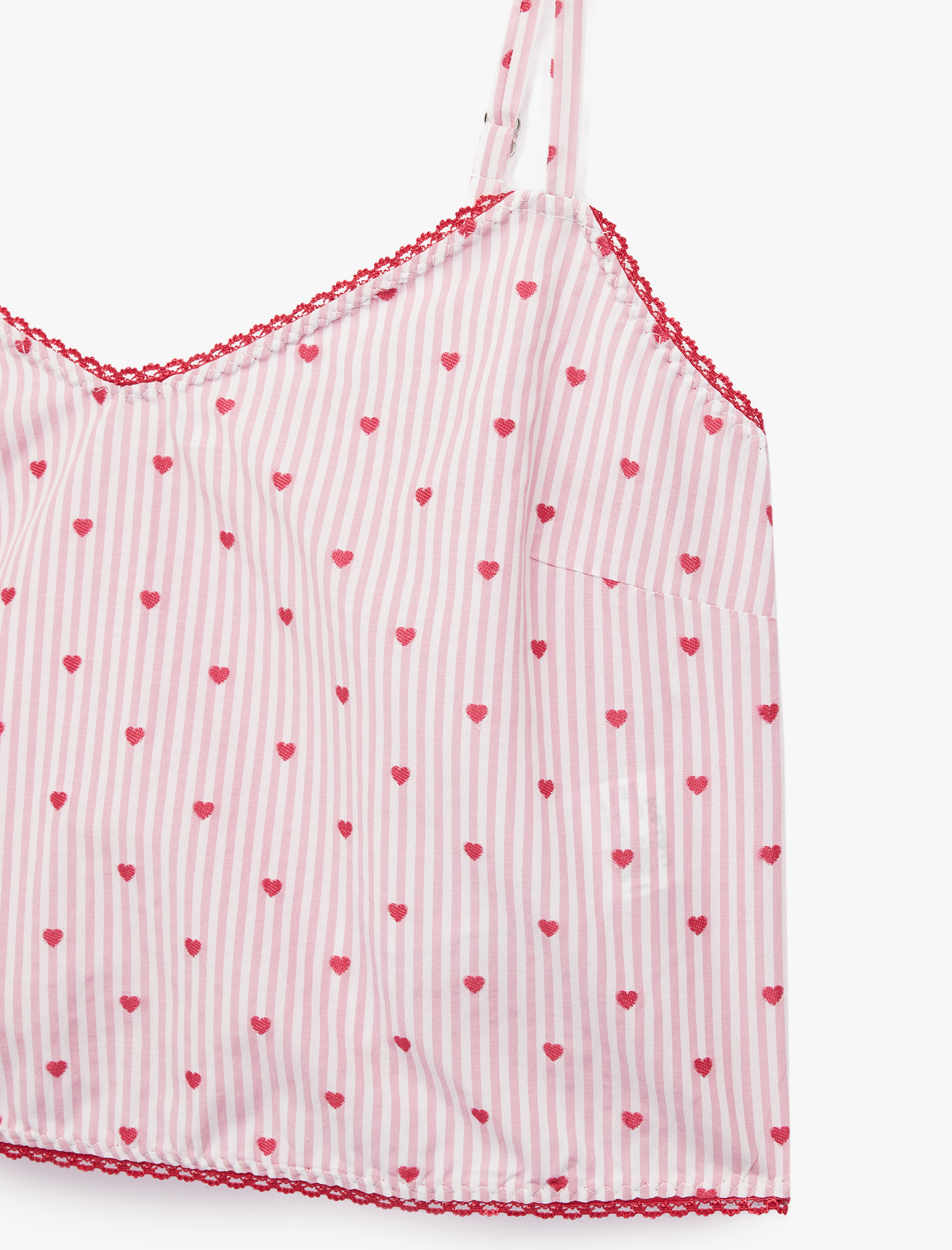   Rahat Kalıp Kolsuz V Yaka Kalpli Poplin Askılı Pijama Üstü