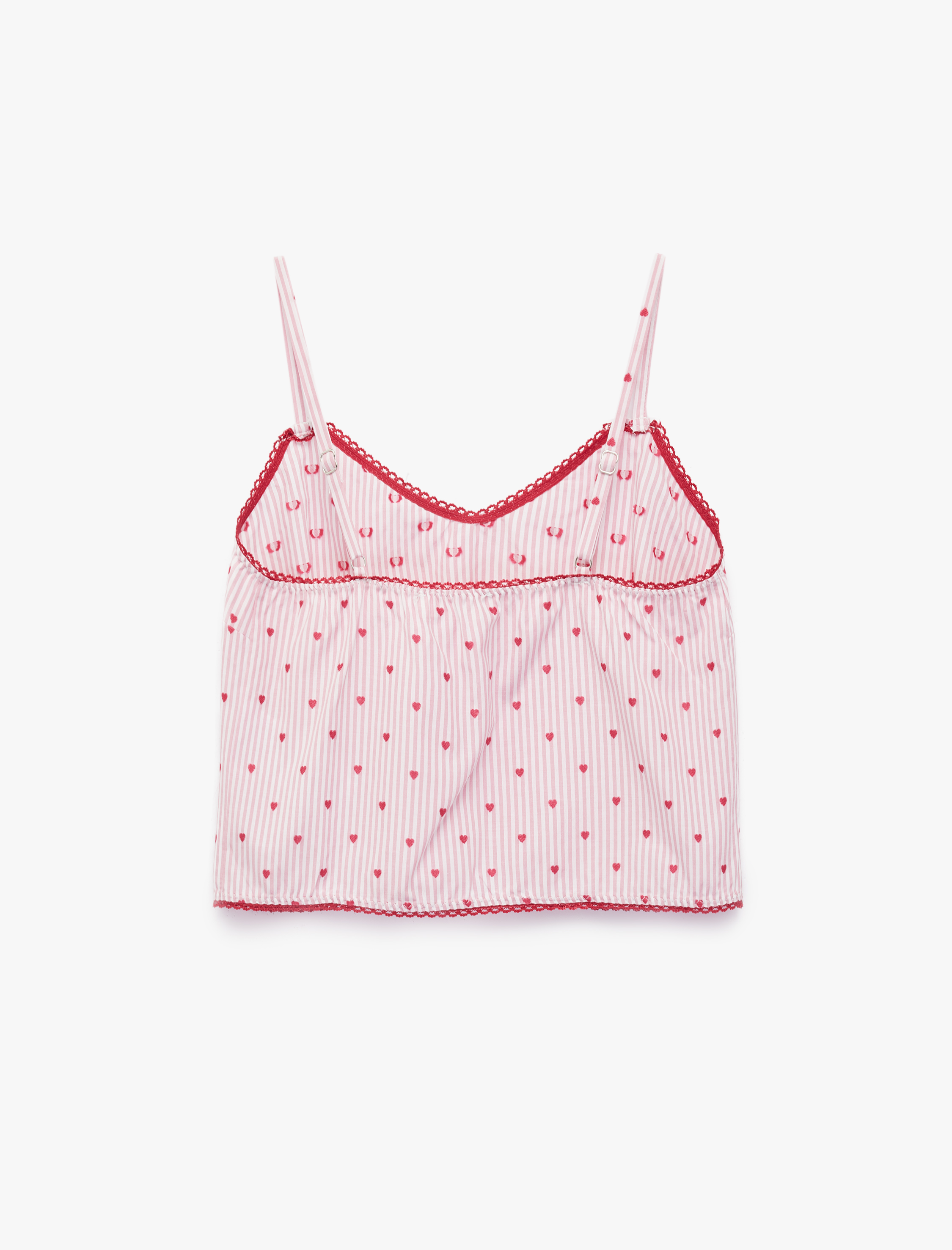   Rahat Kalıp Kolsuz V Yaka Kalpli Poplin Askılı Pijama Üstü