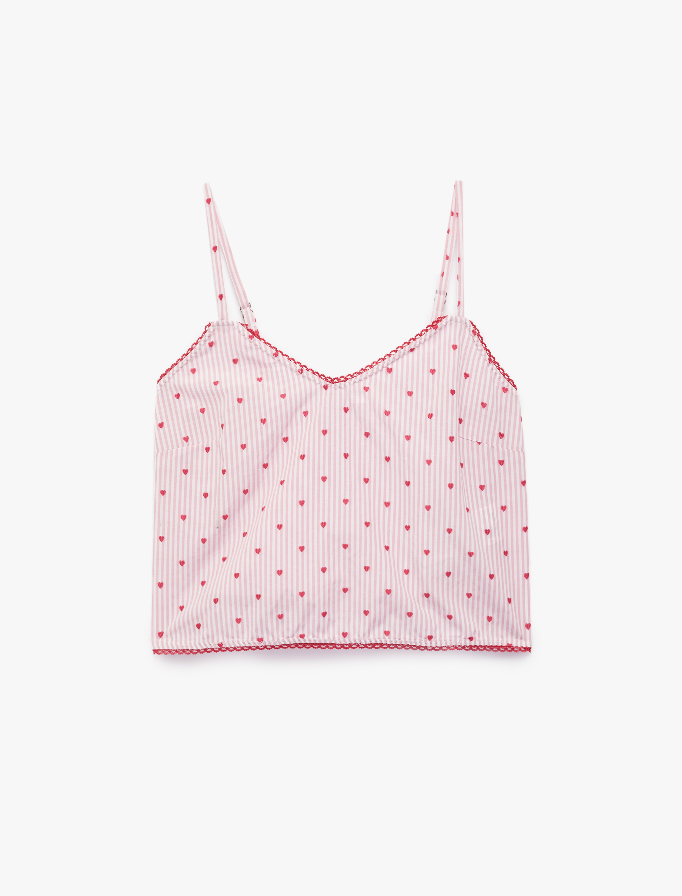   Rahat Kalıp Kolsuz V Yaka Kalpli Poplin Askılı Pijama Üstü