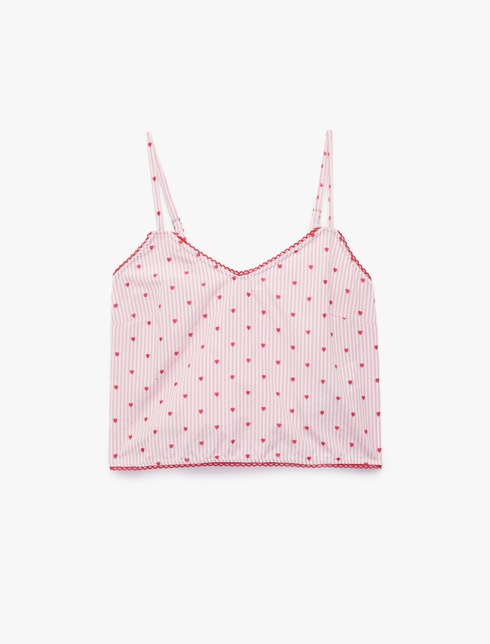  Rahat Kalıp Kolsuz V Yaka Kalpli Poplin Askılı Pijama Üstü