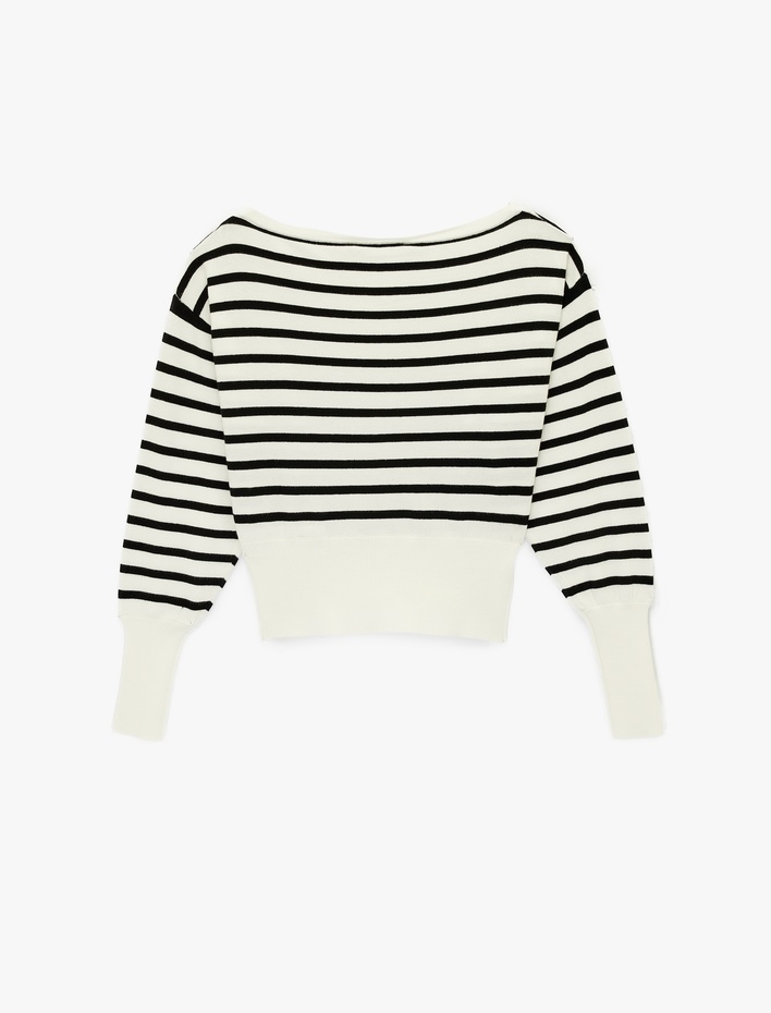  Viskon Karışımlı Uzun Kollu Kayık Yaka Triko Kazak