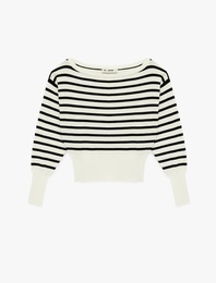 Viskon Karışımlı Uzun Kollu Kayık Yaka Triko Kazak