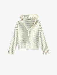 Koyun Yünü Karışımlı Düğmeli Uzun Kollu Kapüşonlu Sweatshirt