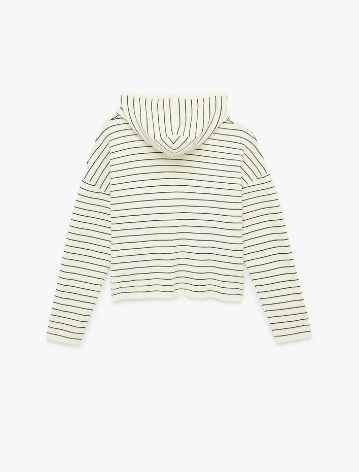  Koyun Yünü Karışımlı Düğmeli Uzun Kollu Kapüşonlu Sweatshirt