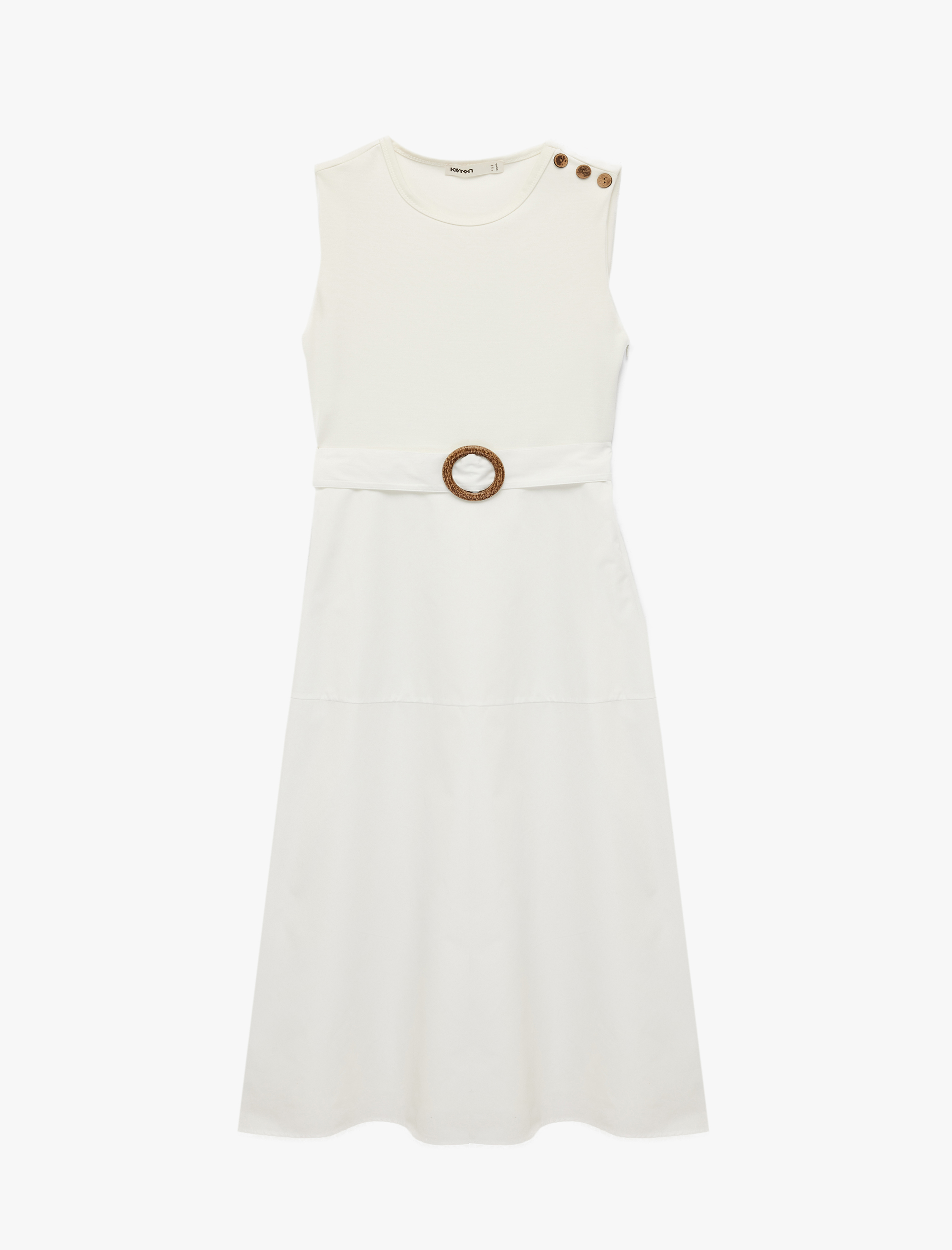   Bisiklet Yaka Kemer Detaylı Kolsuz Uzun Poplin Elbise